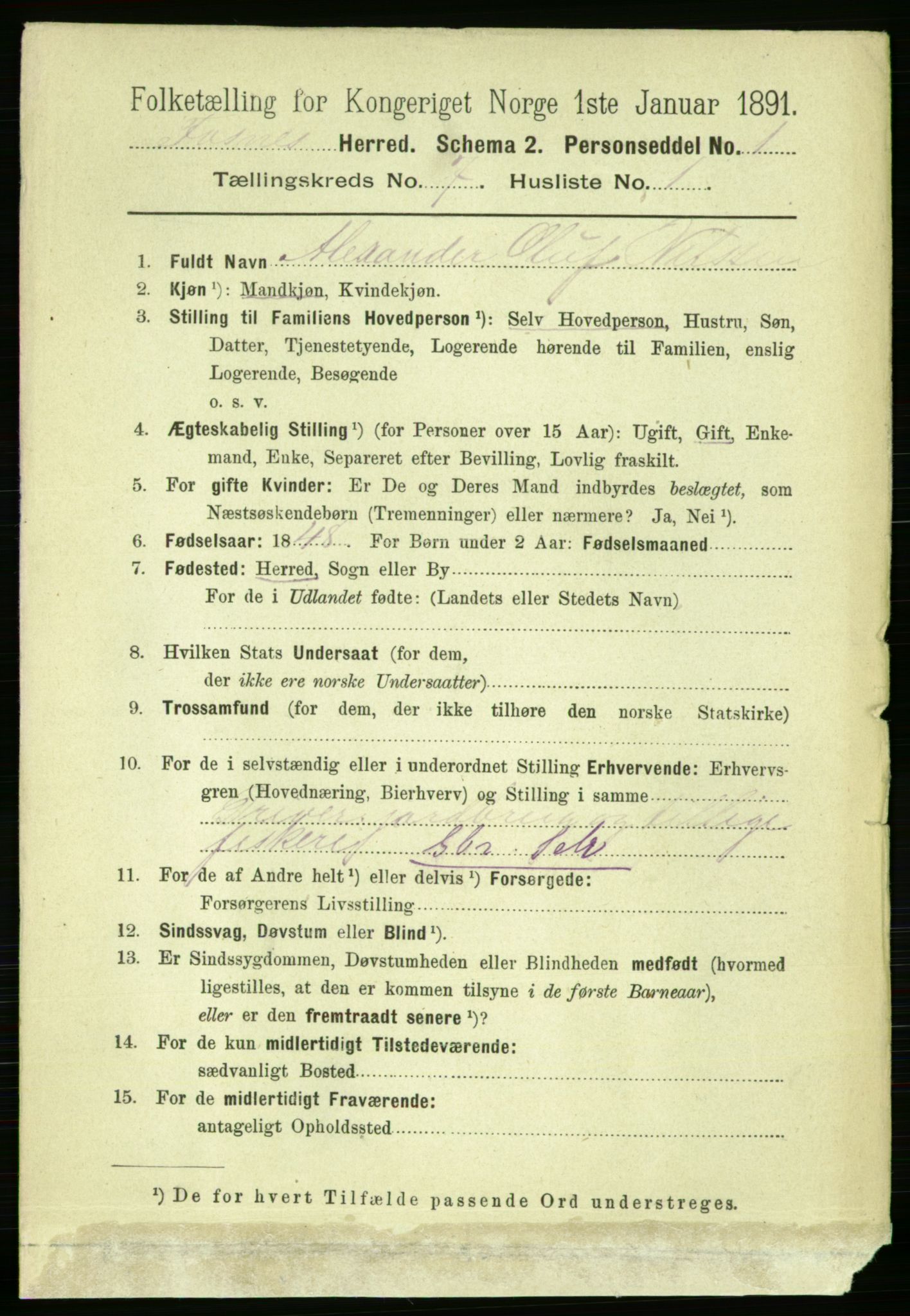 RA, 1891 census for 1748 Fosnes, 1891, p. 3105