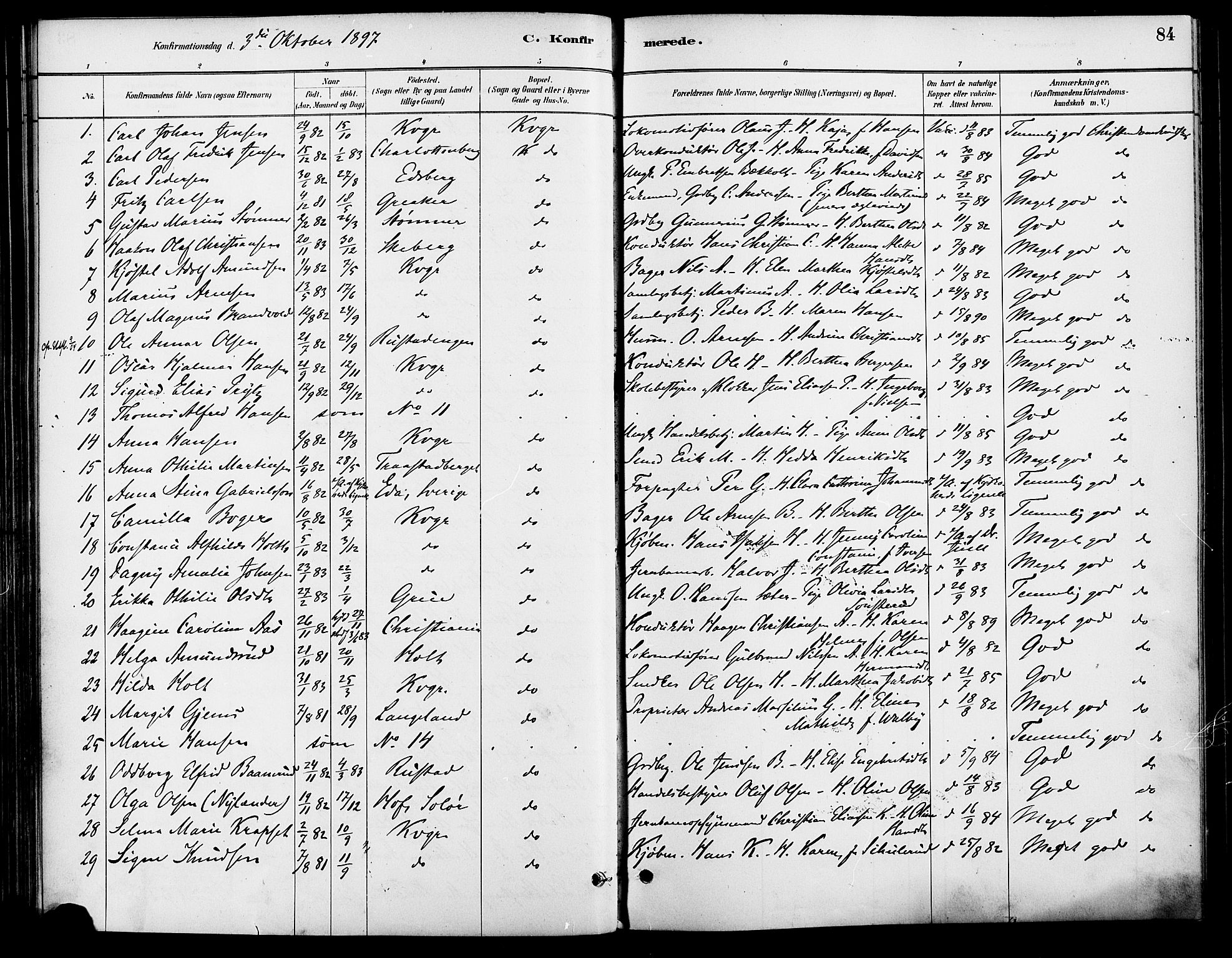 Vinger prestekontor, SAH/PREST-024/H/Ha/Haa/L0013: Parish register (official) no. 13, 1881-1897, p. 84