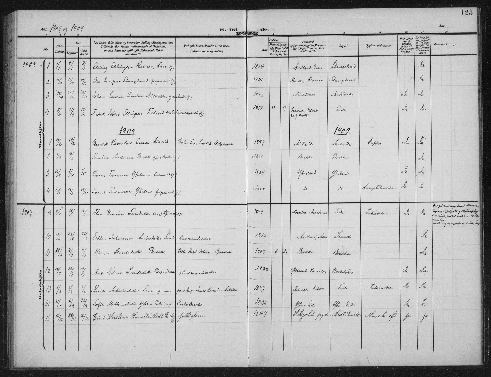 Kopervik sokneprestkontor, AV/SAST-A-101850/H/Ha/Haa/L0003: Parish register (official) no. A 3, 1906-1924, p. 125