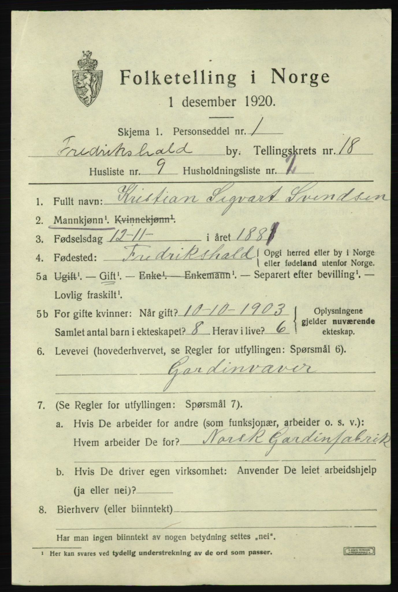 SAO, 1920 census for Fredrikshald, 1920, p. 27261