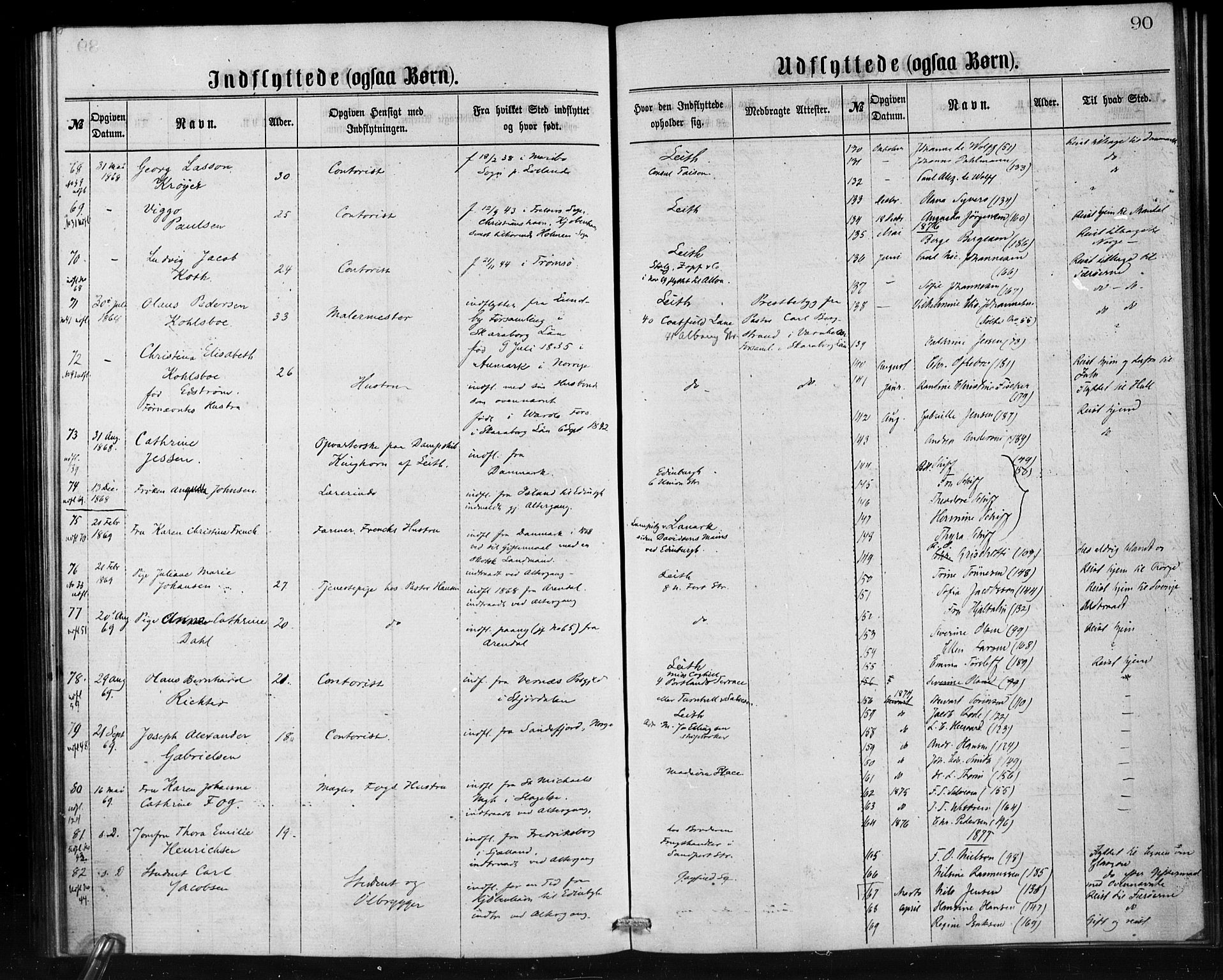 Den norske sjømannsmisjon i utlandet/Skotske havner (Leith, Glasgow), SAB/SAB/PA-0100/H/Ha/Haa/L0001: Parish register (official) no. A 1, 1865-1880, p. 90