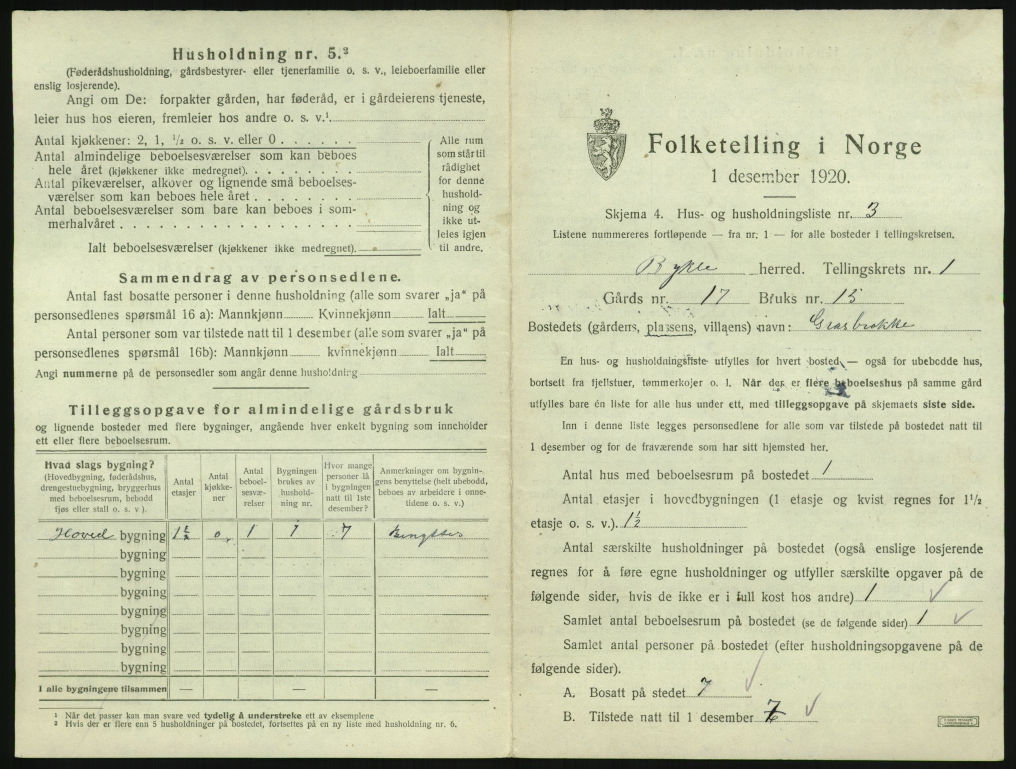 SAK, 1920 census for Bykle, 1920, p. 25