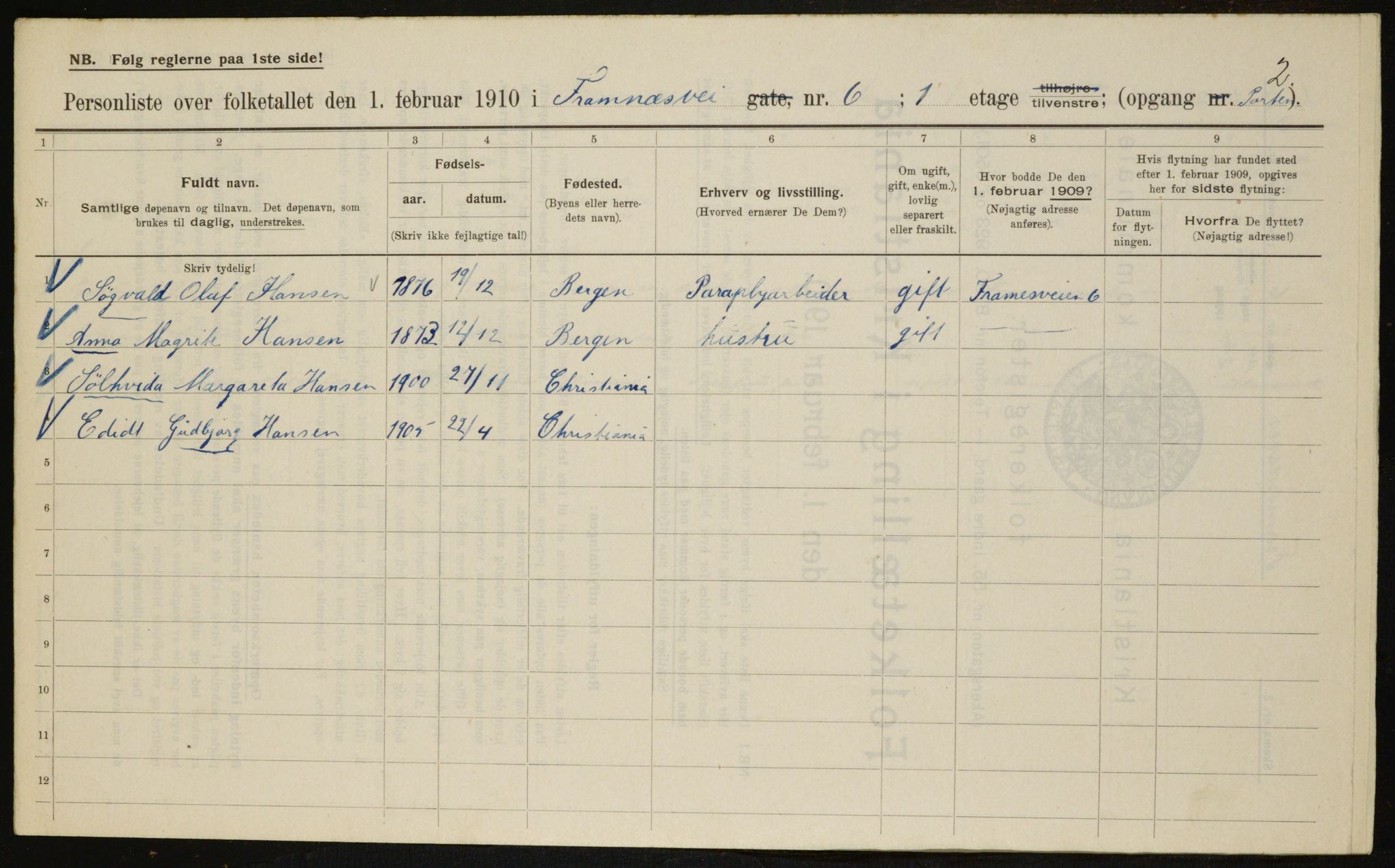 OBA, Municipal Census 1910 for Kristiania, 1910, p. 23914