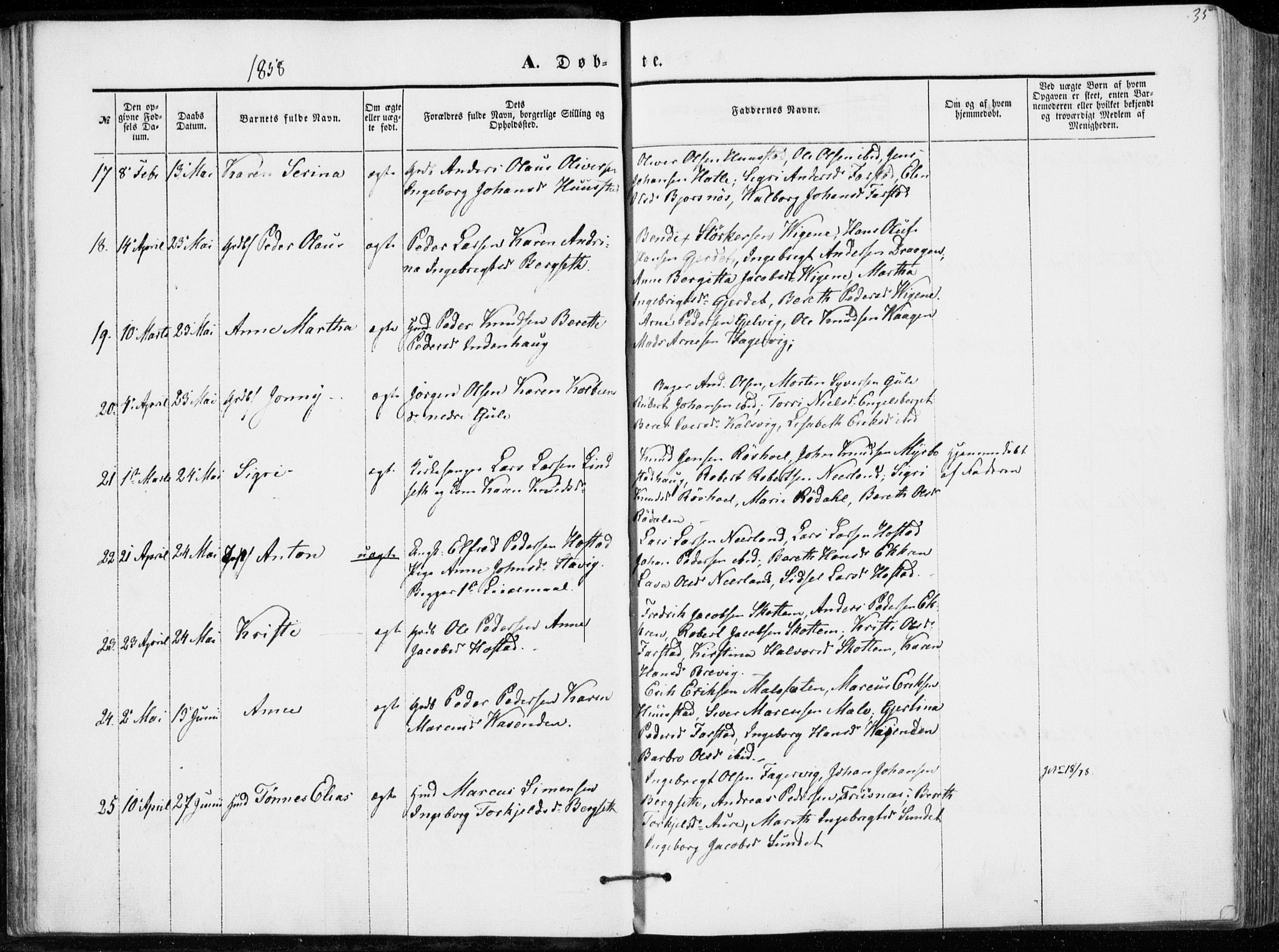 Ministerialprotokoller, klokkerbøker og fødselsregistre - Møre og Romsdal, SAT/A-1454/566/L0767: Parish register (official) no. 566A06, 1852-1868, p. 35