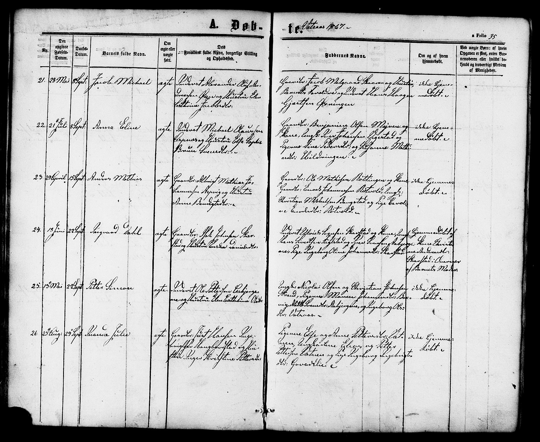 Ministerialprotokoller, klokkerbøker og fødselsregistre - Nordland, SAT/A-1459/810/L0146: Parish register (official) no. 810A08 /1, 1862-1874, p. 35