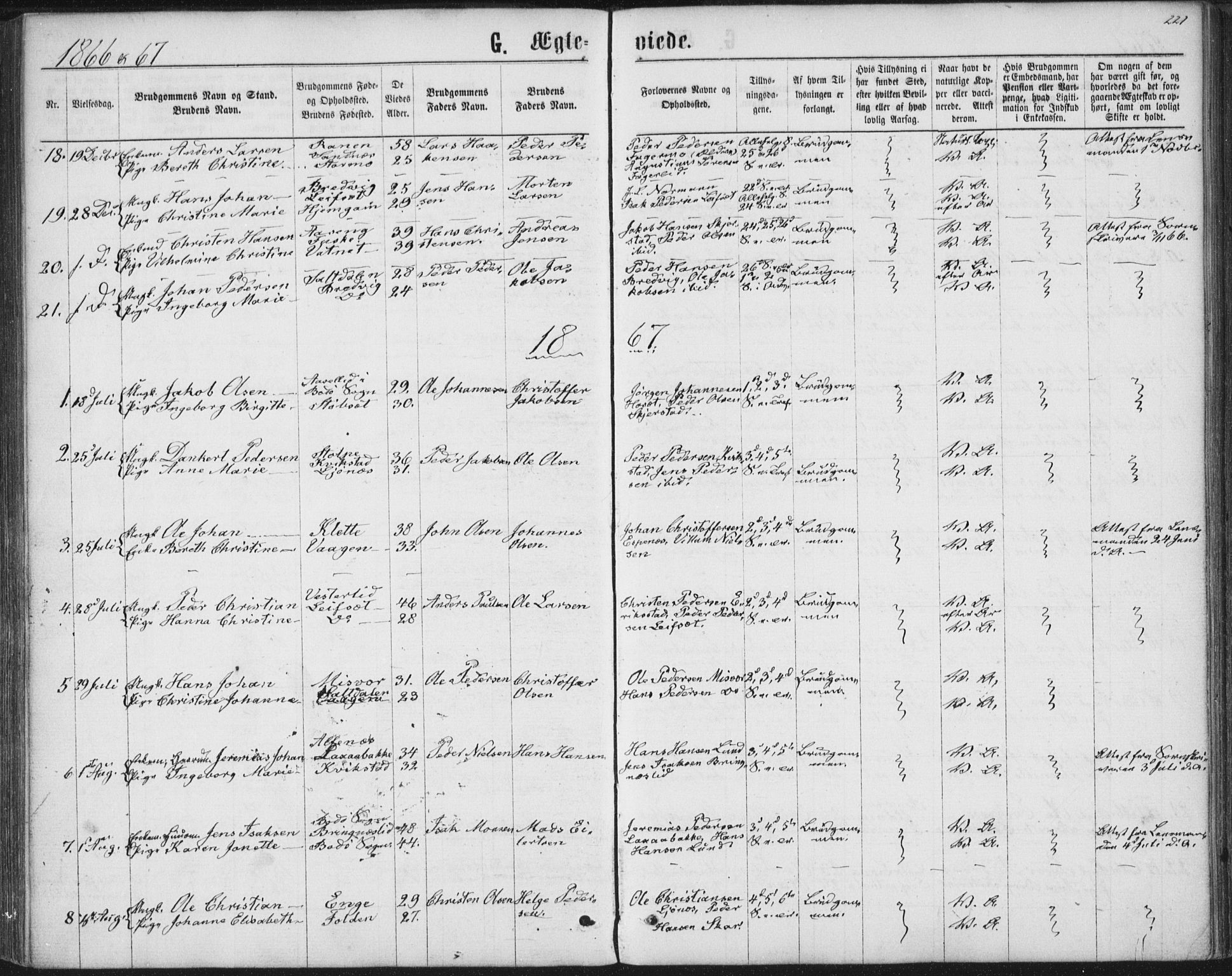 Ministerialprotokoller, klokkerbøker og fødselsregistre - Nordland, SAT/A-1459/852/L0739: Parish register (official) no. 852A09, 1866-1877, p. 221