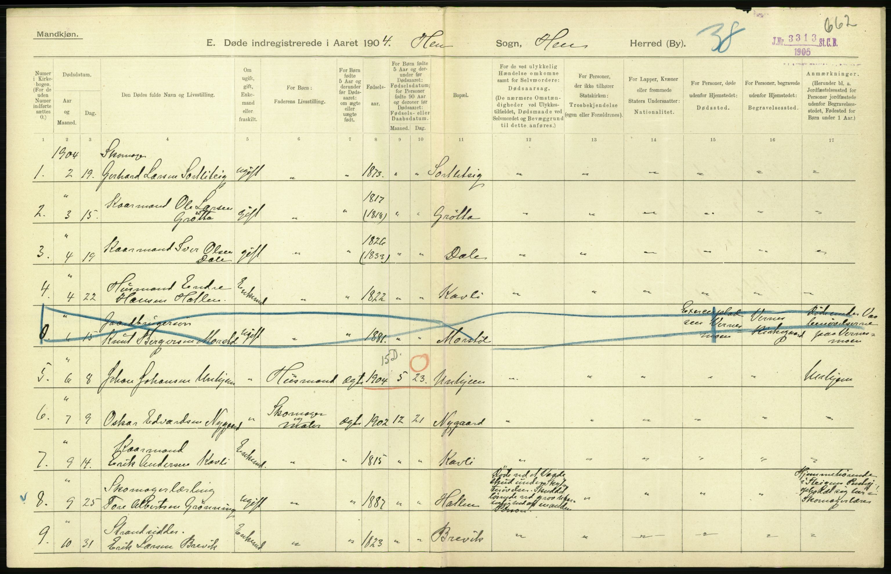 Statistisk sentralbyrå, Sosiodemografiske emner, Befolkning, AV/RA-S-2228/D/Df/Dfa/Dfab/L0016: Romsdals amt: Fødte, gifte, døde., 1904, p. 1108