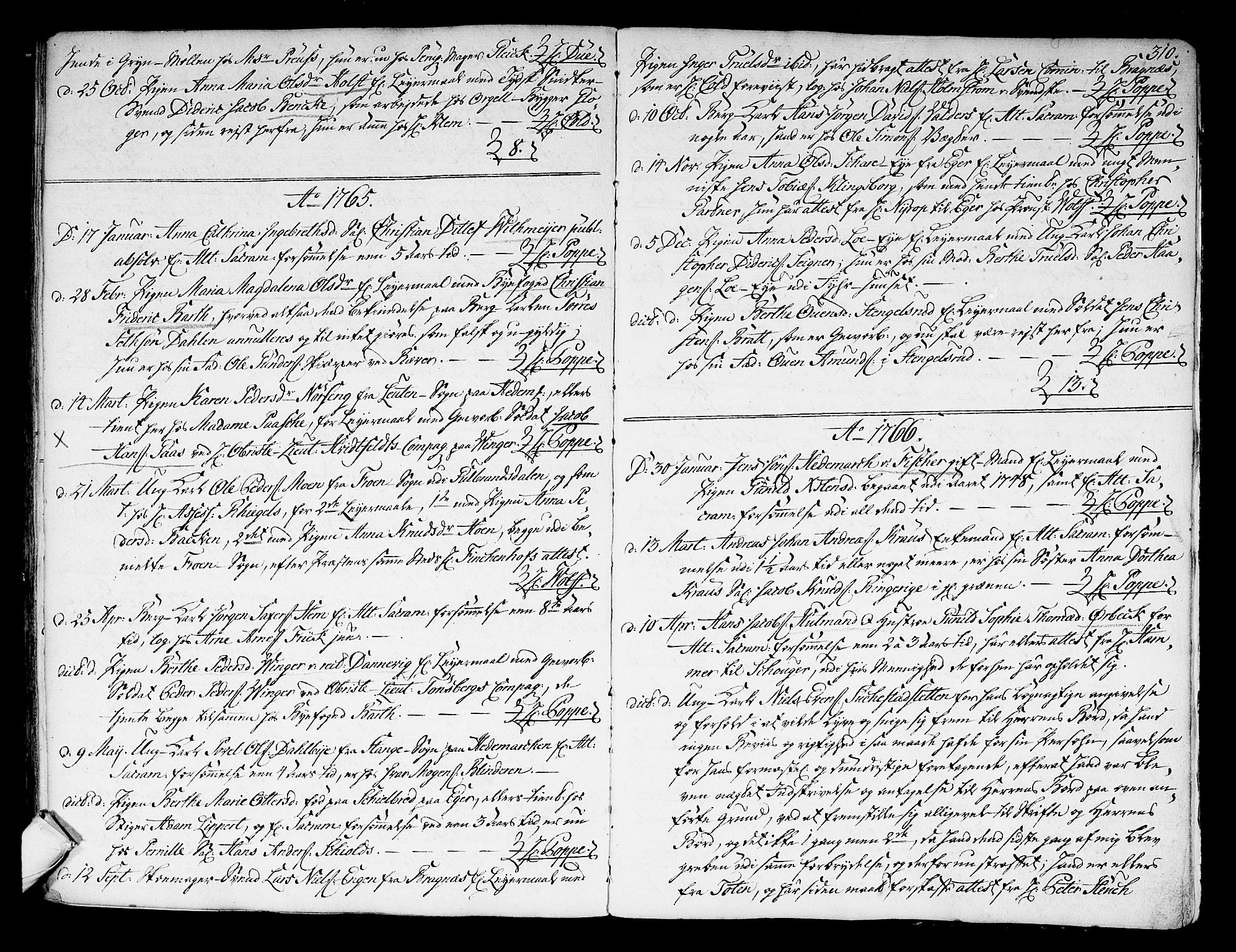 Kongsberg kirkebøker, SAKO/A-22/F/Fa/L0004: Parish register (official) no. I 4, 1756-1768, p. 310
