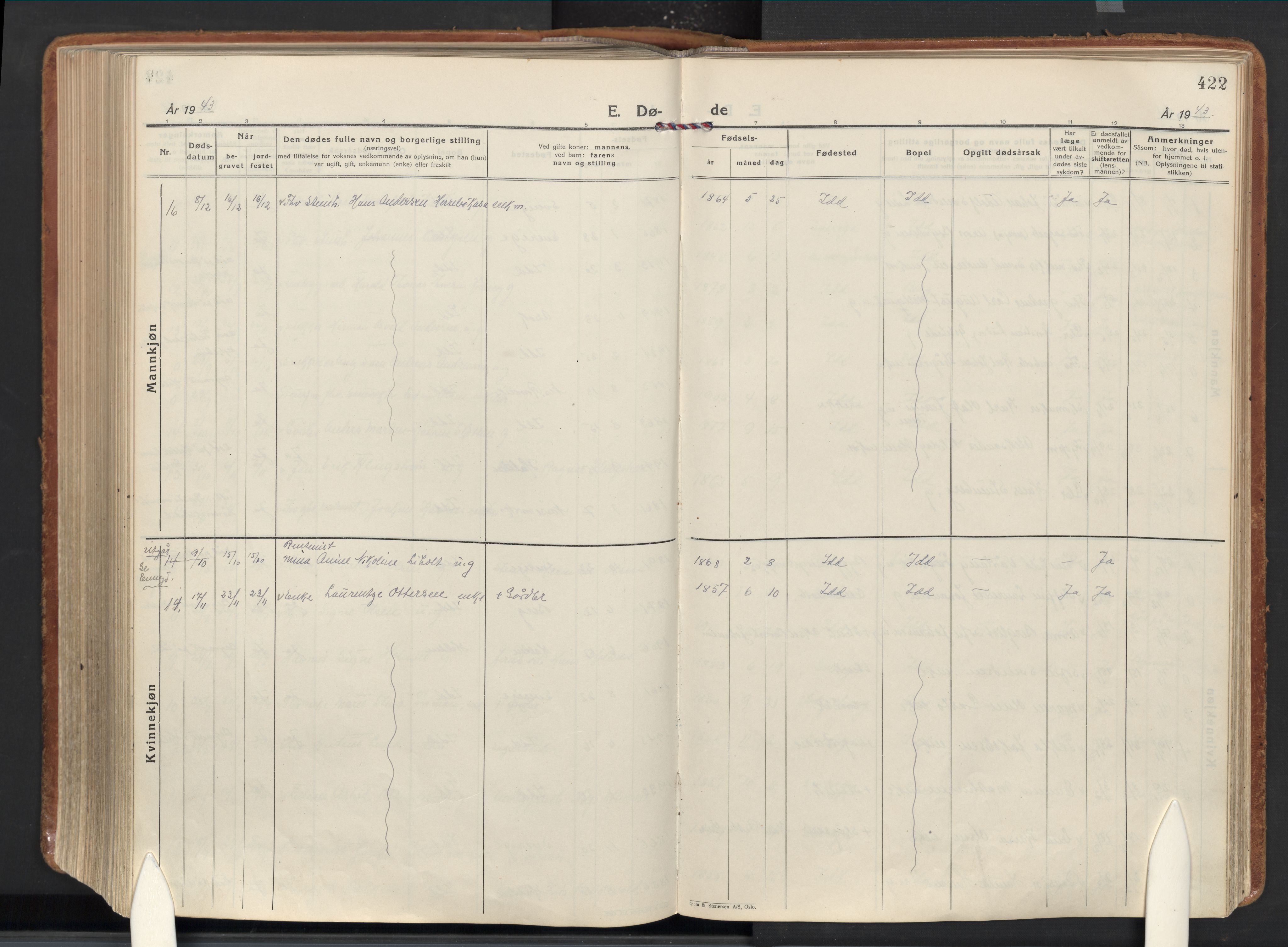 Idd prestekontor Kirkebøker, AV/SAO-A-10911/F/Fc/L0008: Parish register (official) no. III 8, 1926-1953, p. 422