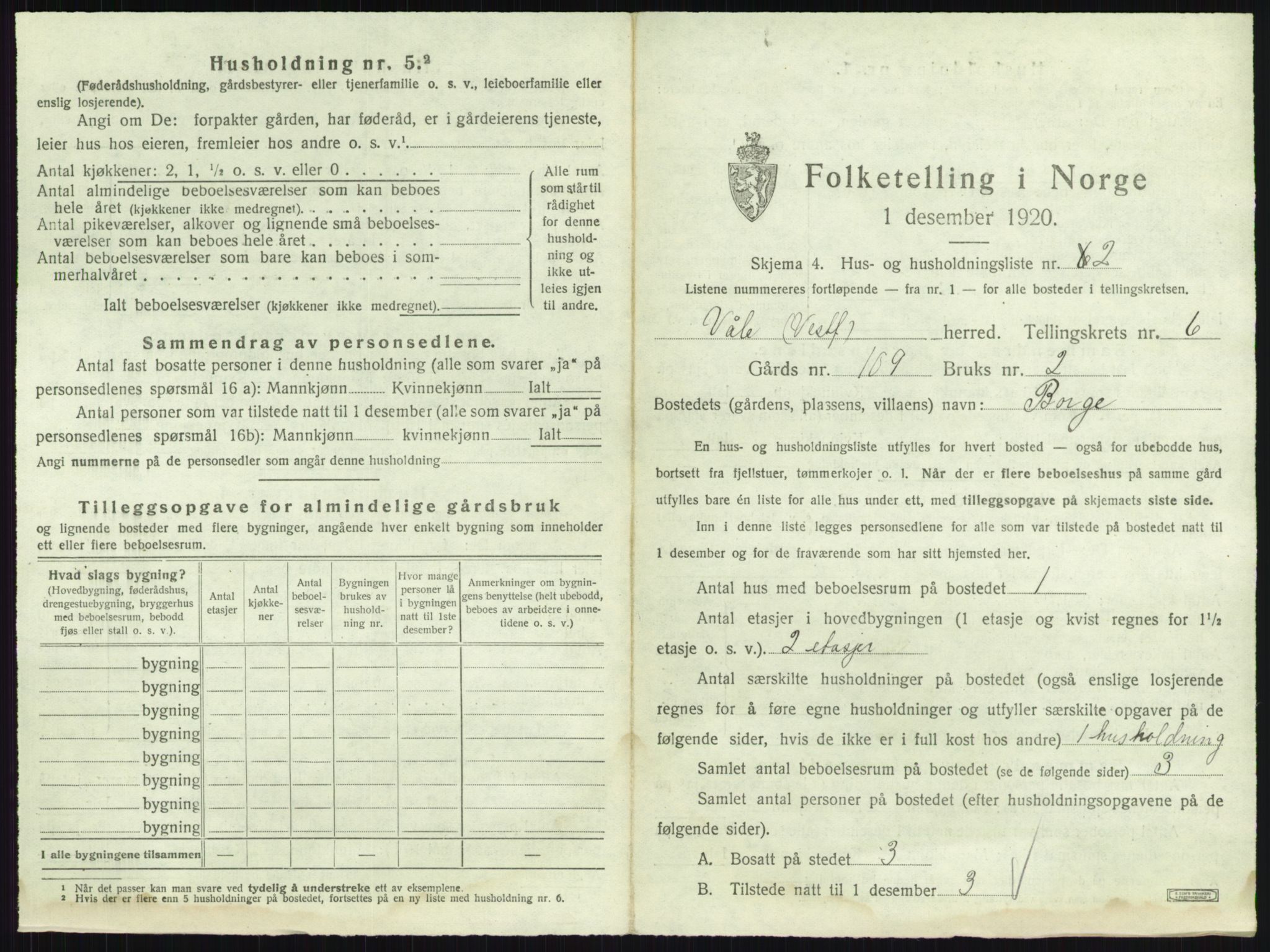 SAKO, 1920 census for Våle, 1920, p. 750