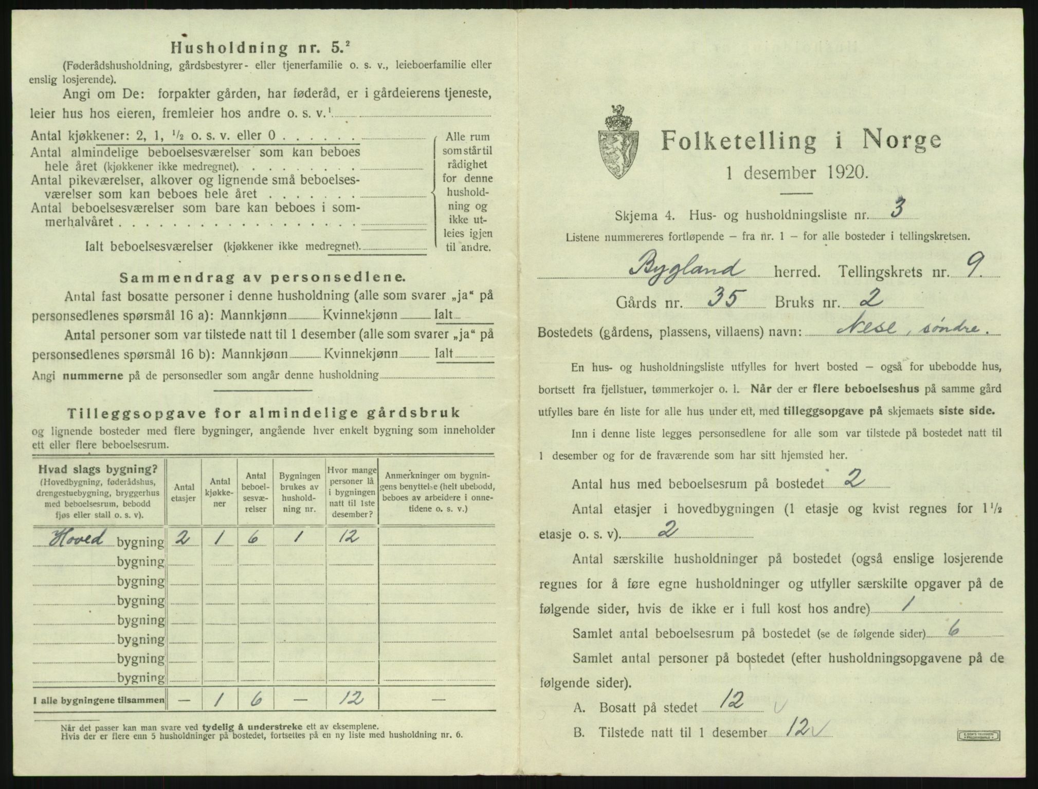 SAK, 1920 census for Bygland, 1920, p. 473