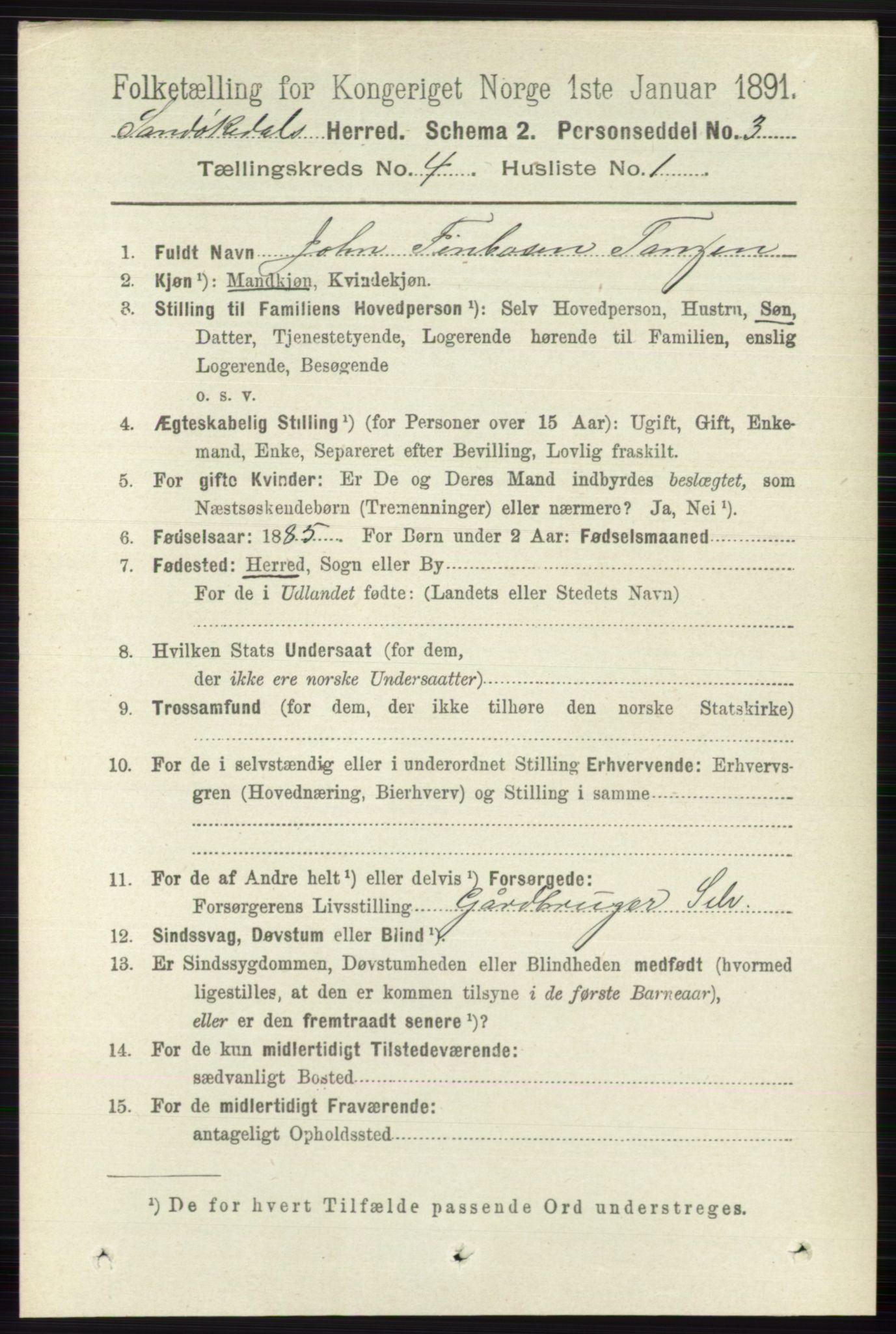 RA, 1891 census for 0816 Sannidal, 1891, p. 1227