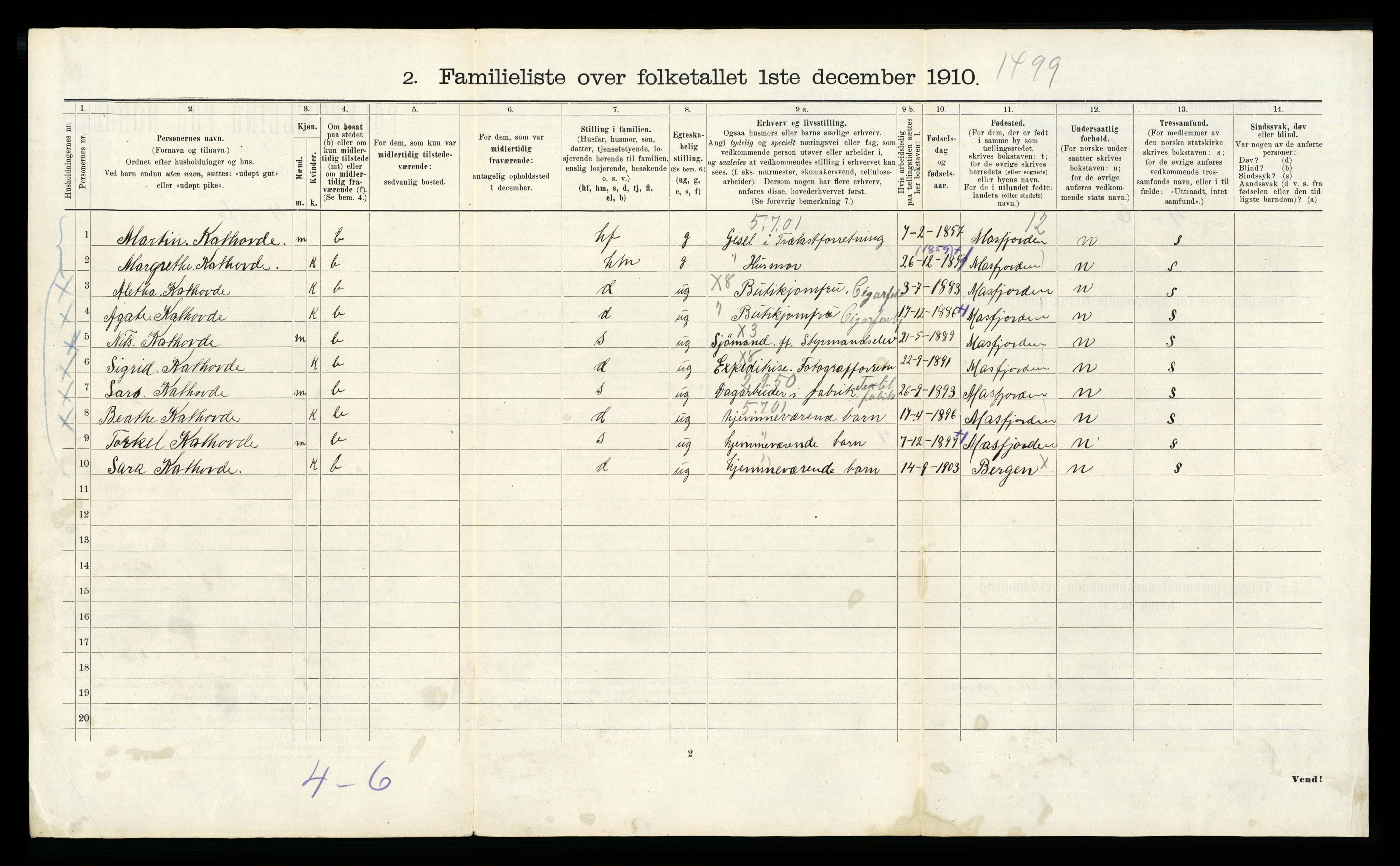 RA, 1910 census for Bergen, 1910, p. 16104