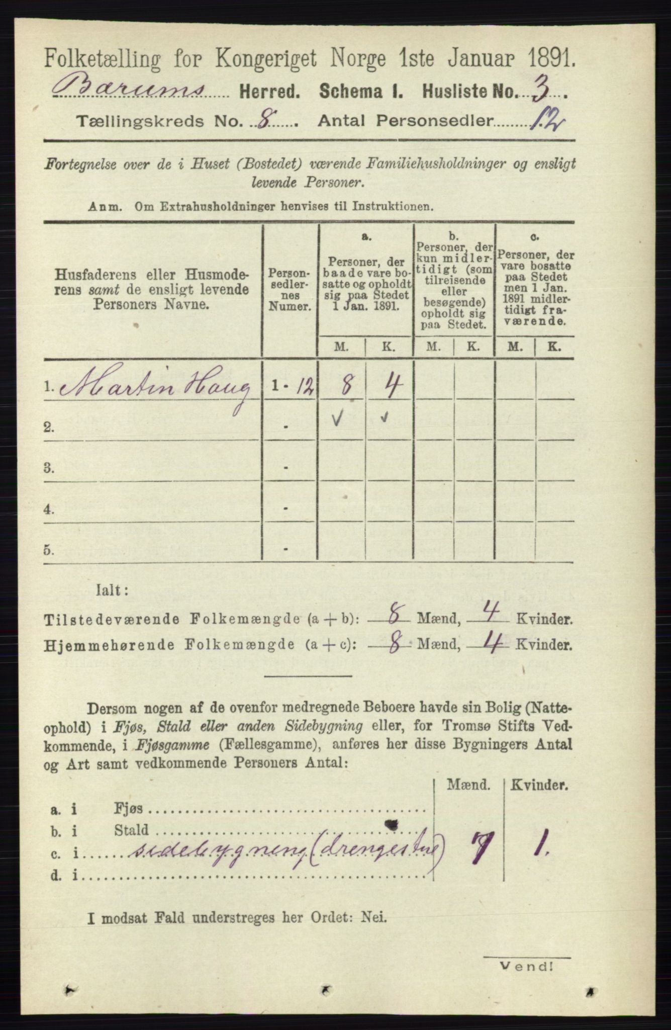 RA, 1891 census for 0219 Bærum, 1891, p. 4442