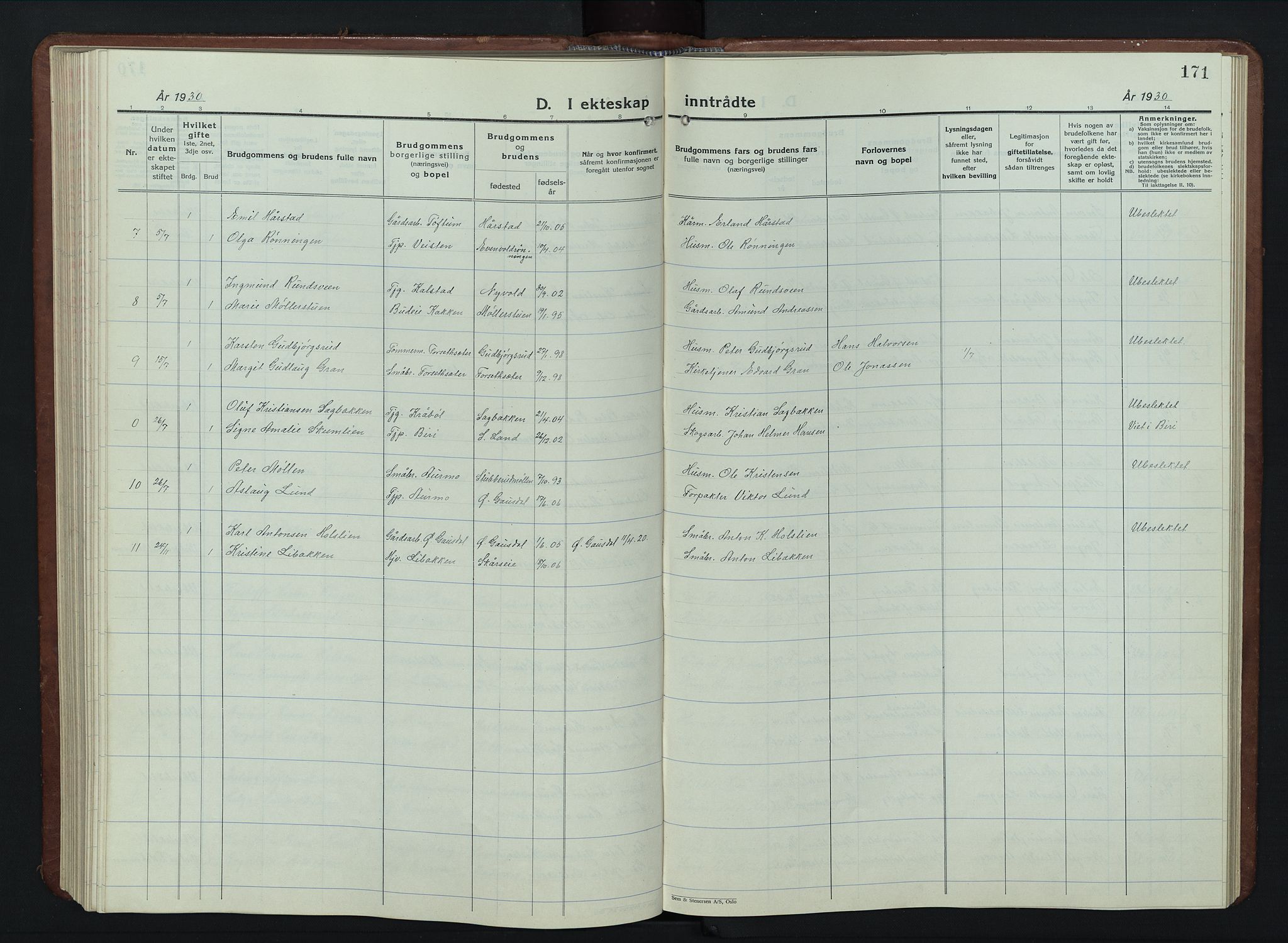 Vestre Gausdal prestekontor, AV/SAH-PREST-094/H/Ha/Hab/L0005: Parish register (copy) no. 5, 1926-1955, p. 171