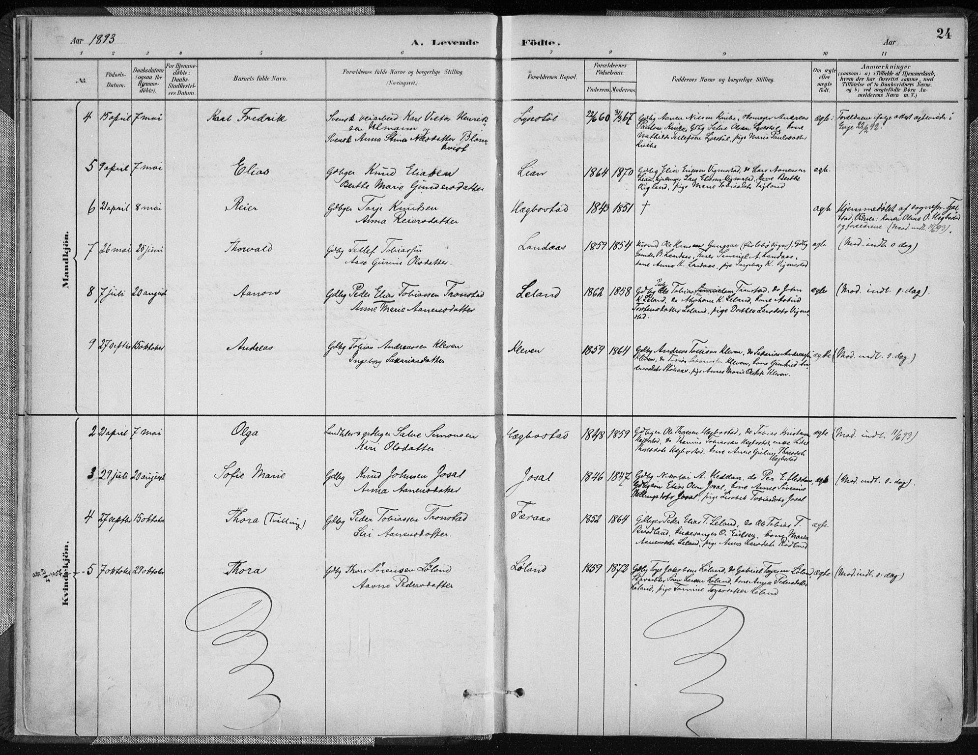 Nord-Audnedal sokneprestkontor, AV/SAK-1111-0032/F/Fa/Fab/L0003: Parish register (official) no. A 3, 1882-1900, p. 24