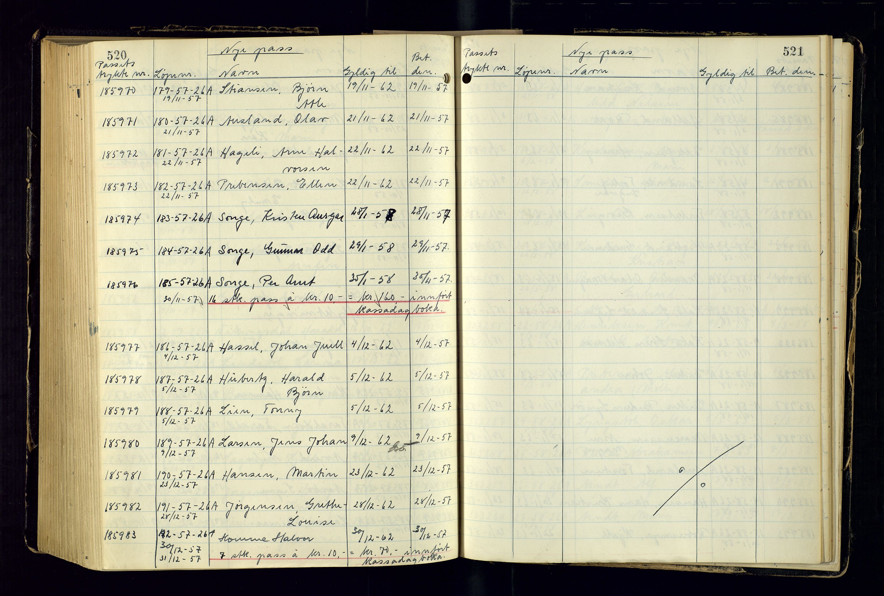 Risør politistasjon, AV/SAK-1243-0006/K/Ka/L0001/0002: Passprotokoller / Passprotokoll, 1946-1963, p. 520-521