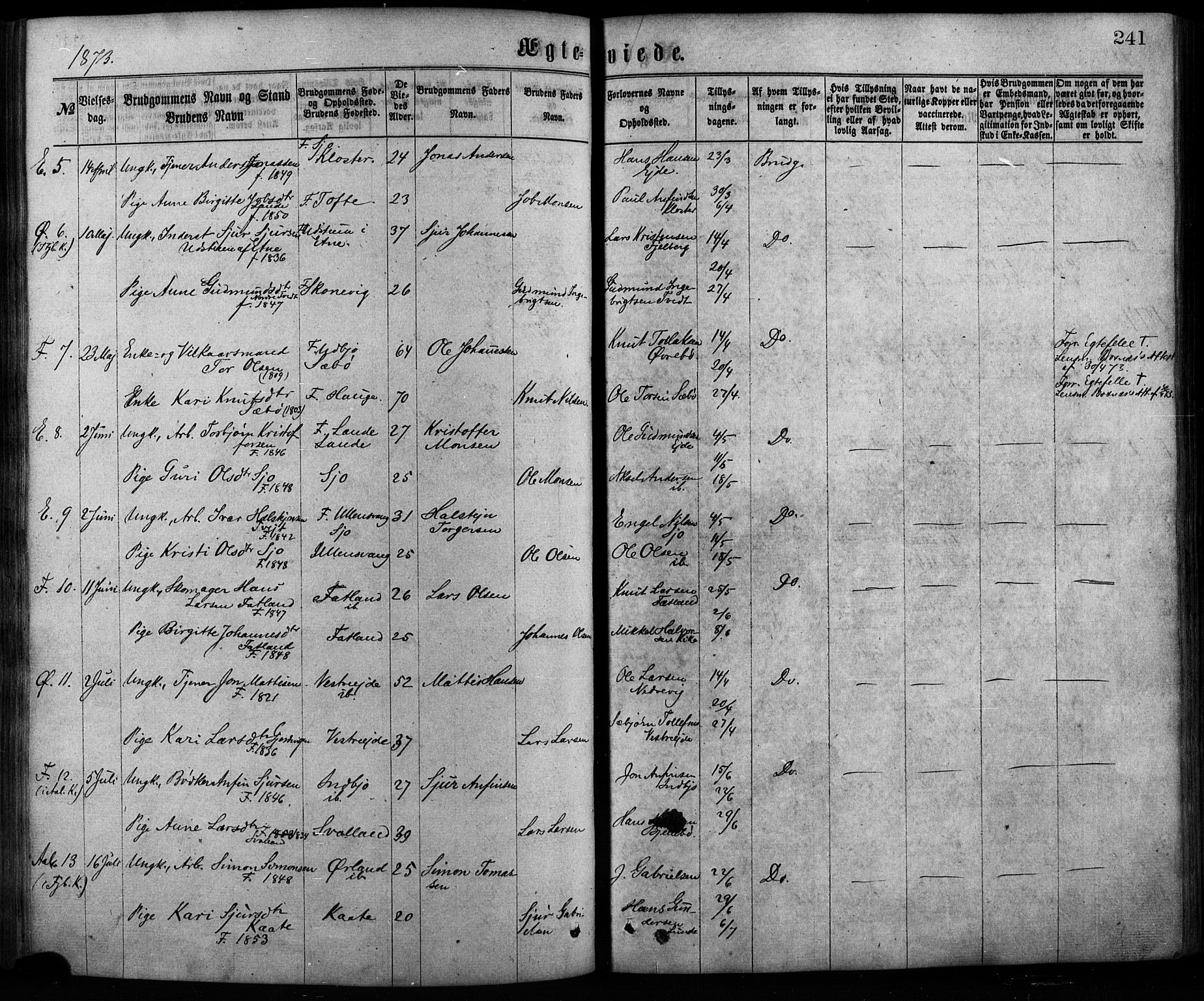 Fjelberg sokneprestembete, SAB/A-75201/H/Haa: Parish register (official) no. A 8, 1866-1879, p. 241