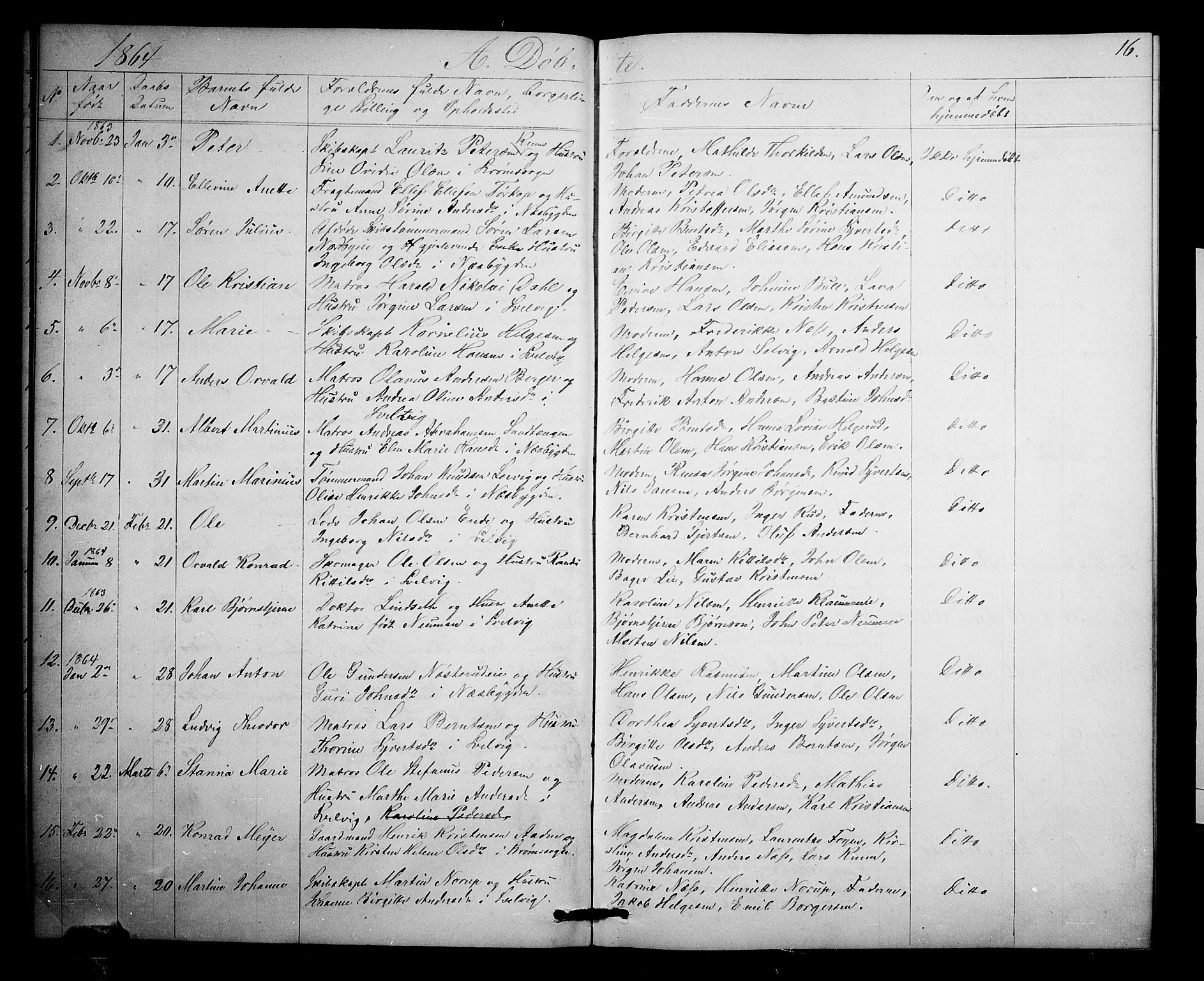 Strømm kirkebøker, AV/SAKO-A-322/G/Ga/L0001: Parish register (copy) no. I 1, 1861-1885, p. 16