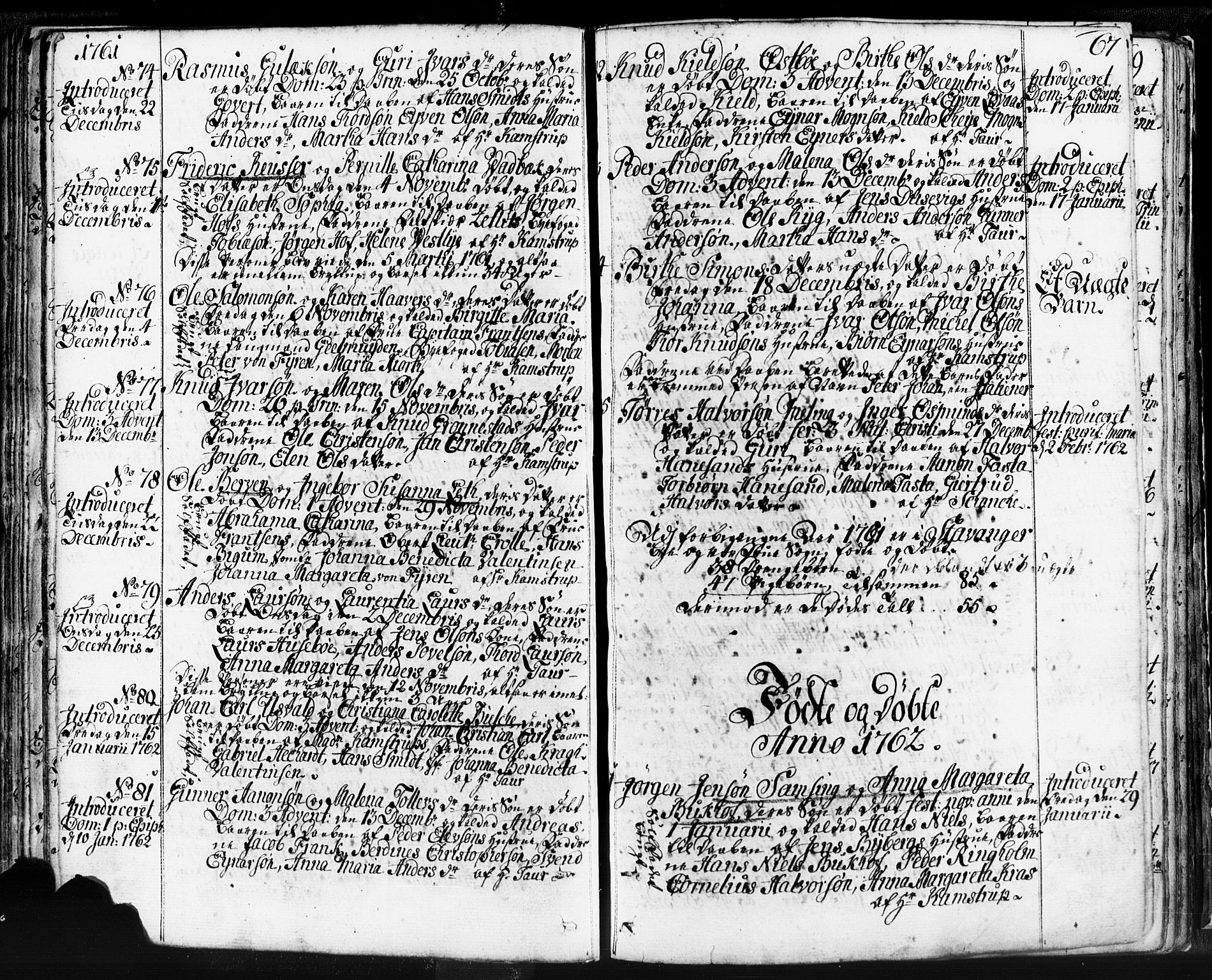 Domkirken sokneprestkontor, SAST/A-101812/001/30/30BB/L0004: Parish register (copy) no. B 4, 1752-1790, p. 67