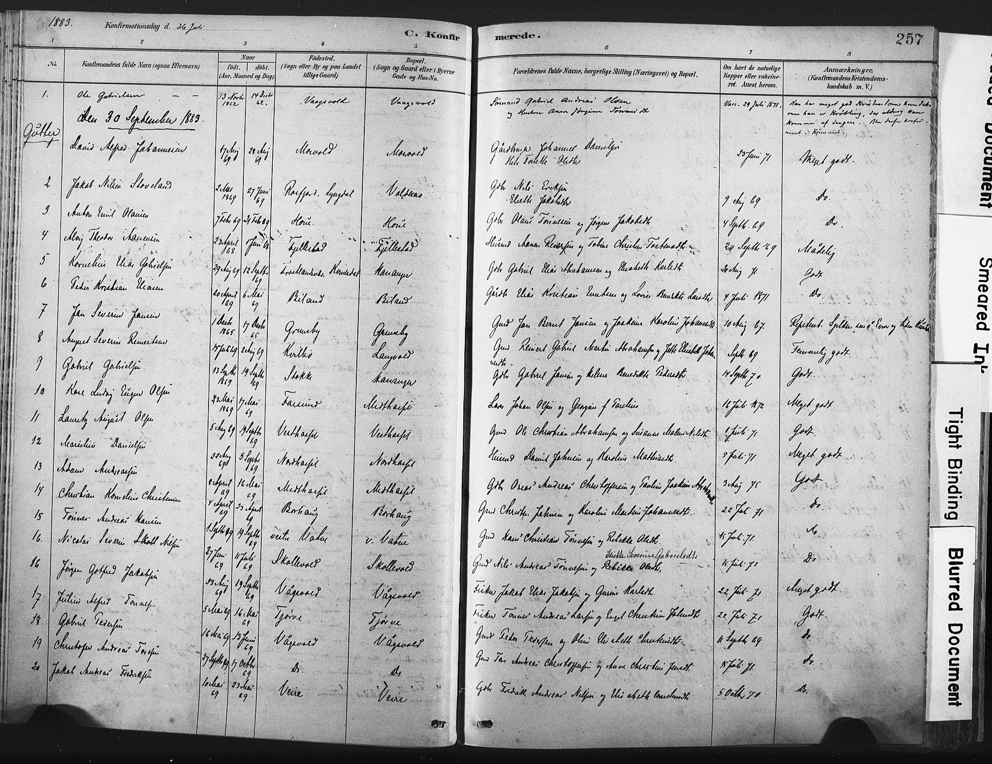 Lista sokneprestkontor, AV/SAK-1111-0027/F/Fa/L0012: Parish register (official) no. A 12, 1879-1903, p. 257