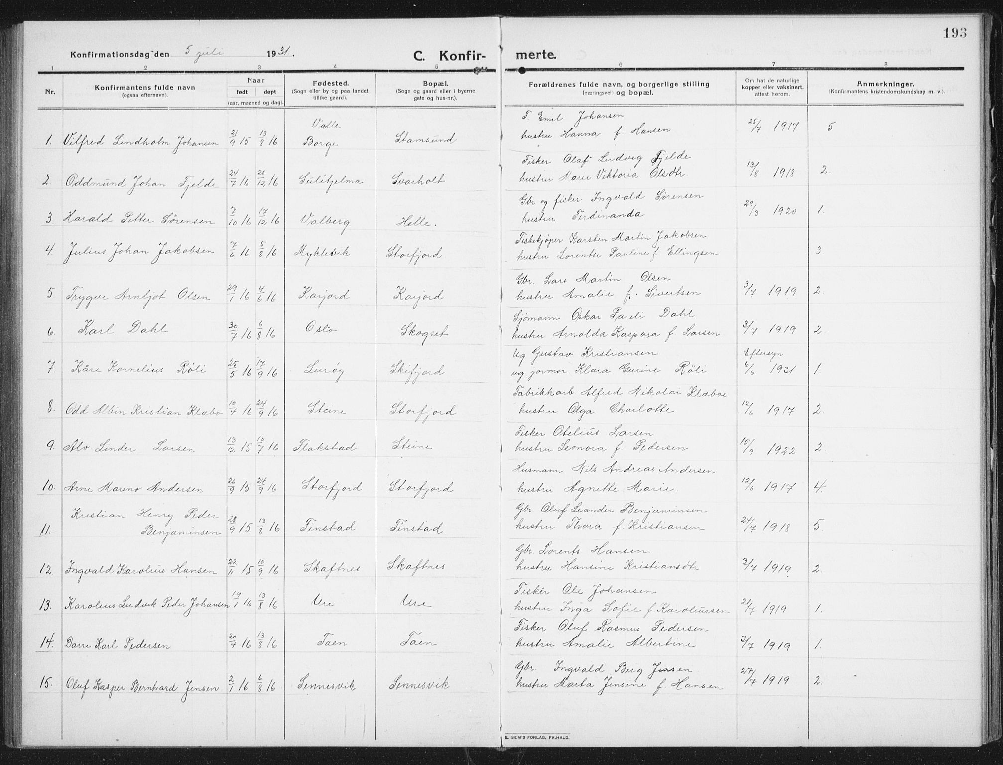 Ministerialprotokoller, klokkerbøker og fødselsregistre - Nordland, SAT/A-1459/882/L1183: Parish register (copy) no. 882C01, 1911-1938, p. 193