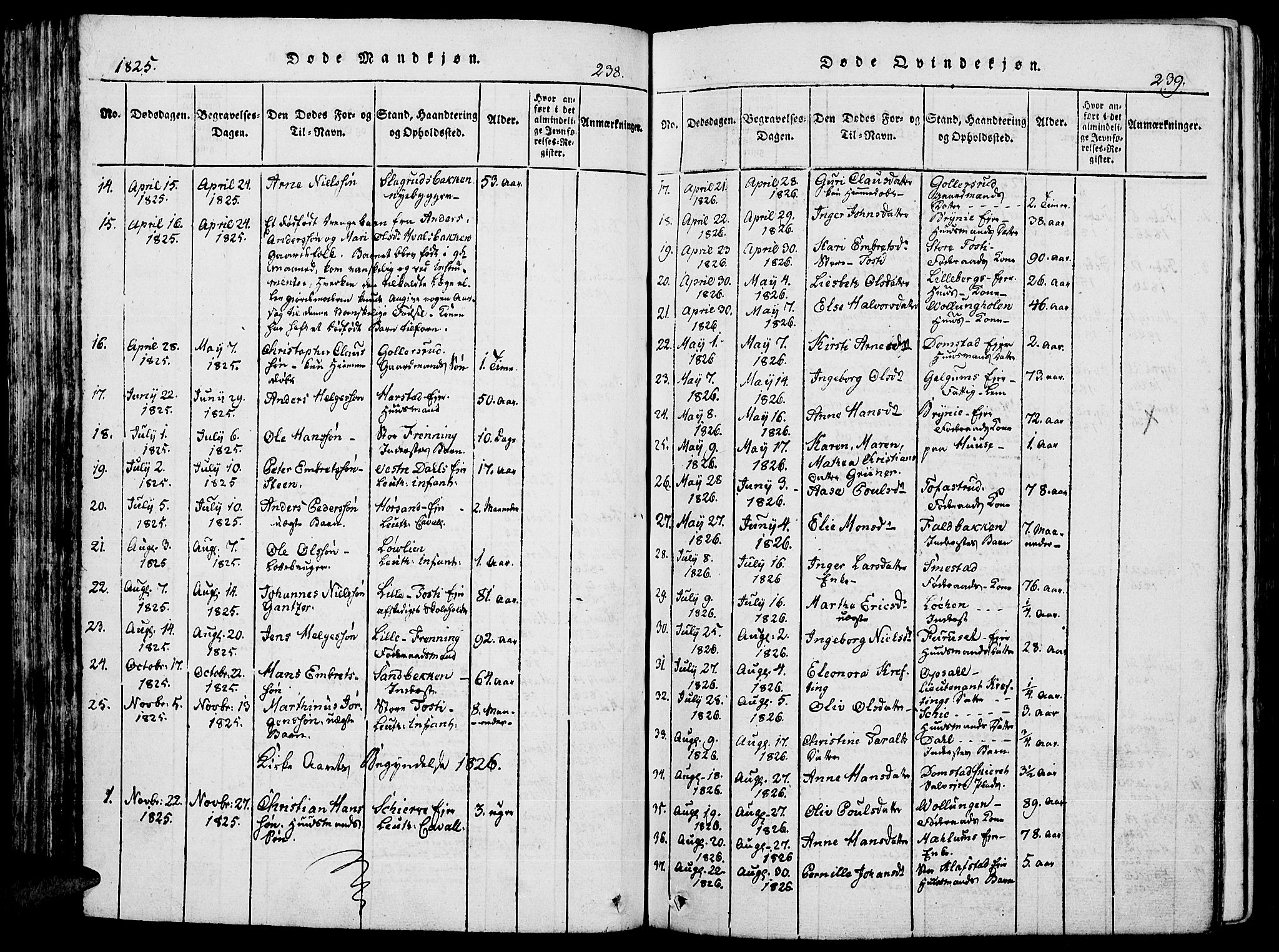 Romedal prestekontor, AV/SAH-PREST-004/K/L0002: Parish register (official) no. 2, 1814-1828, p. 238-239