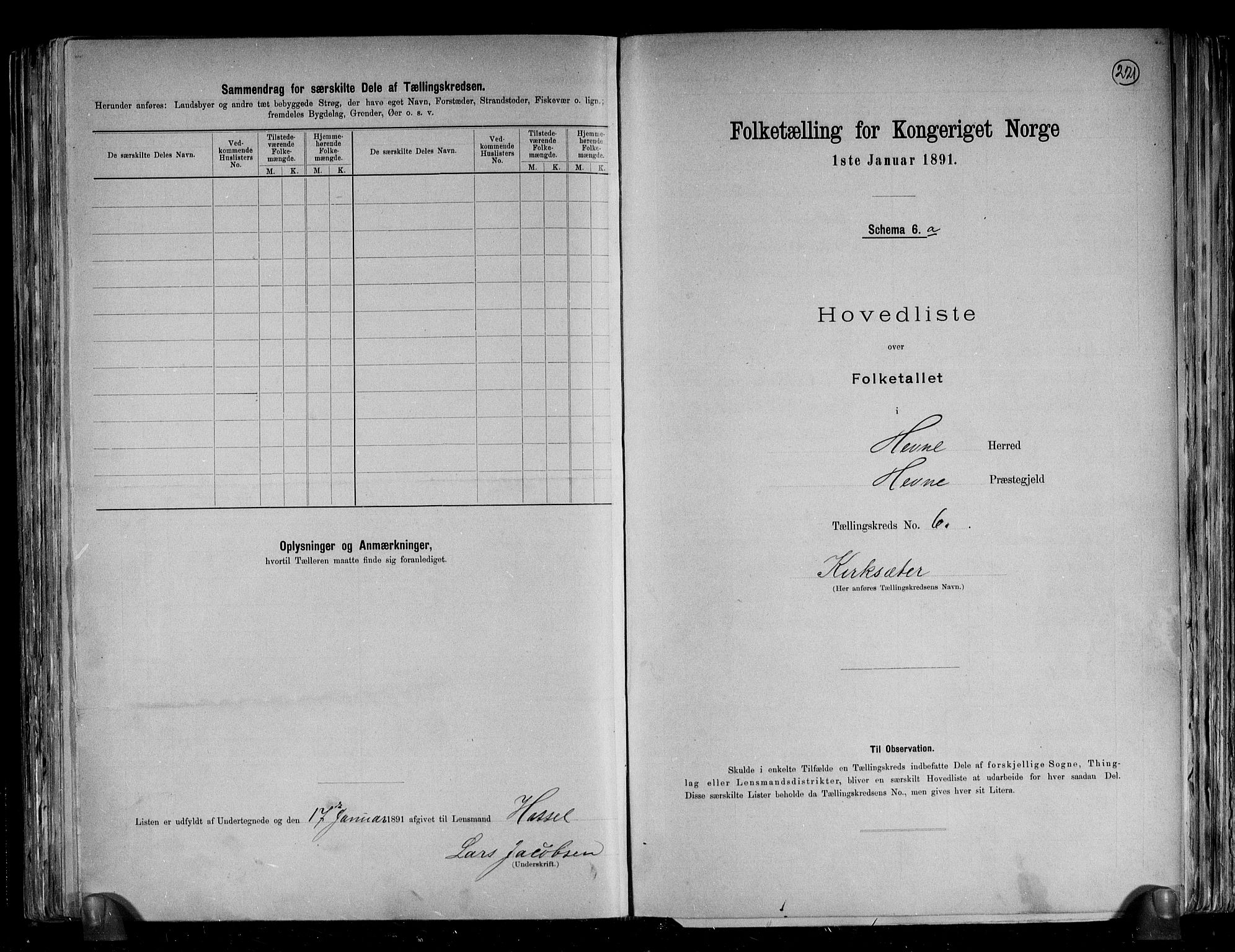 RA, 1891 census for 1612 Hemne, 1891, p. 21