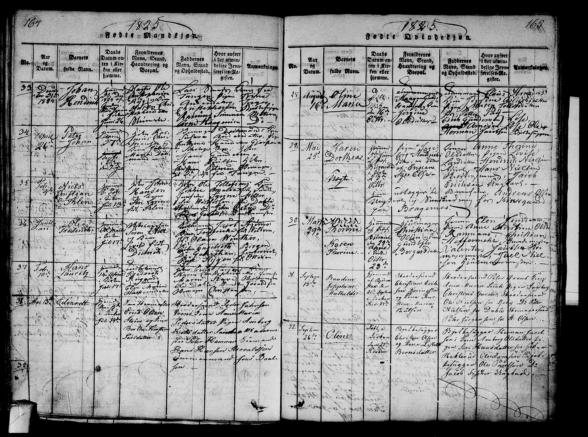 Strømsø kirkebøker, AV/SAKO-A-246/G/Ga/L0001: Parish register (copy) no. 1, 1815-1829, p. 164-165