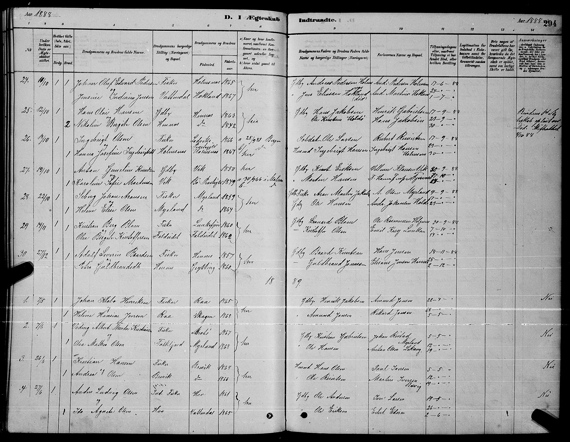 Ministerialprotokoller, klokkerbøker og fødselsregistre - Nordland, SAT/A-1459/888/L1267: Parish register (copy) no. 888C05, 1878-1890, p. 294