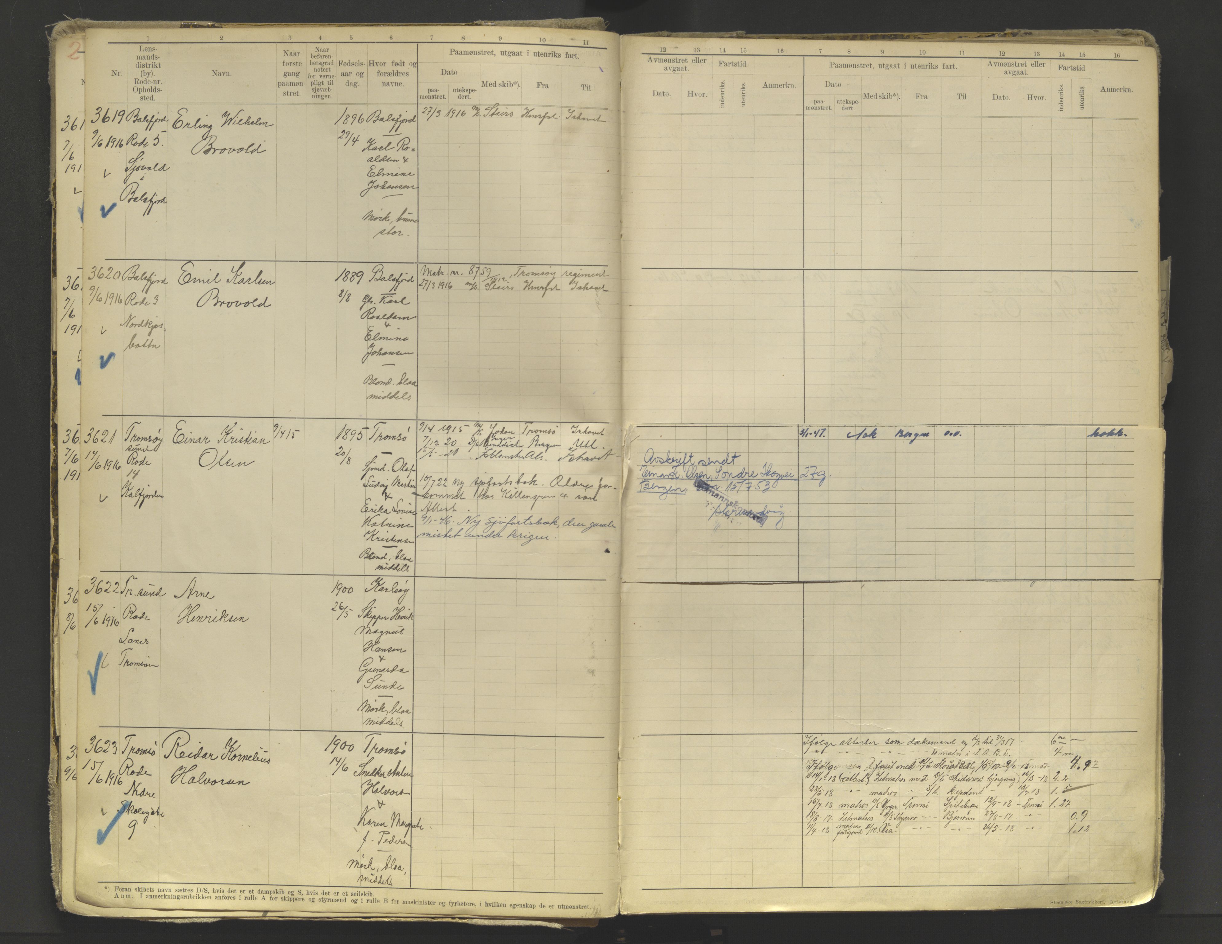 Tromsø sjømannskontor/innrullerings-/mønstringsdistrikt, AV/SATØ-S-0243/F/Fb/L0010: Annotasjonsrulle. Defekt: løs innbinding. Nr. 3519-4972, 1916-1920