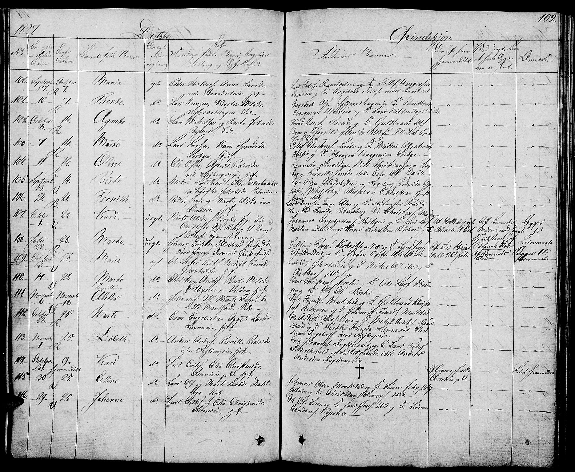 Ringsaker prestekontor, AV/SAH-PREST-014/L/La/L0004: Parish register (copy) no. 4, 1827-1838, p. 102