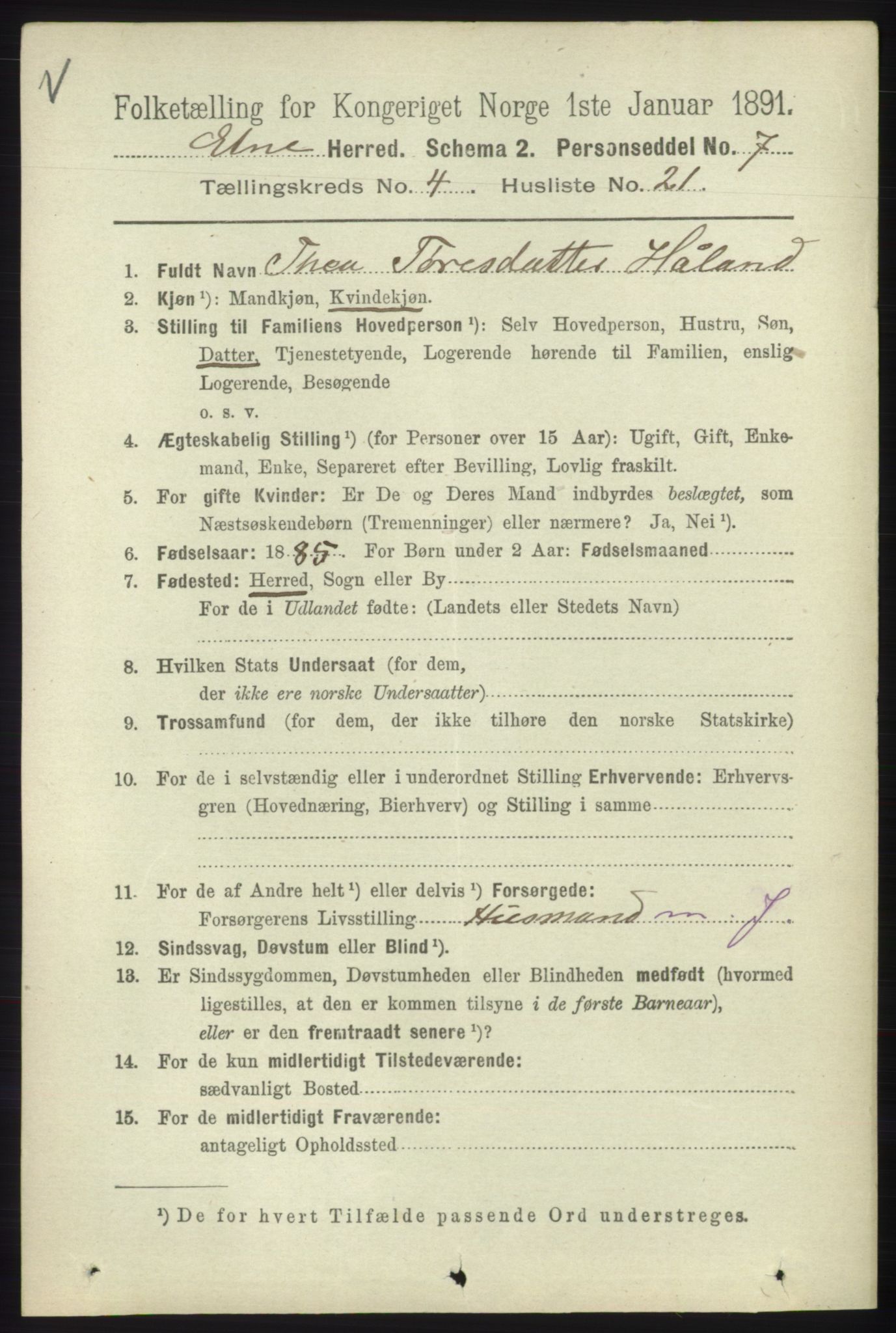 RA, 1891 census for 1211 Etne, 1891, p. 983