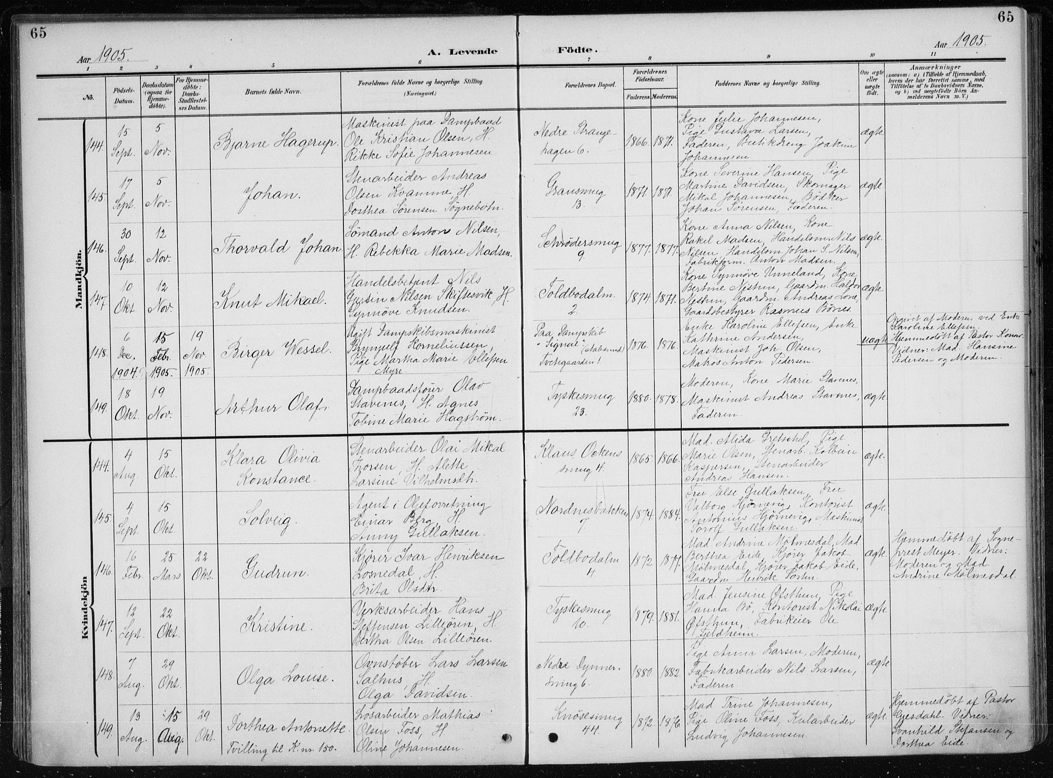 Nykirken Sokneprestembete, AV/SAB-A-77101/H/Haa/L0019: Parish register (official) no. B 7, 1904-1916, p. 65