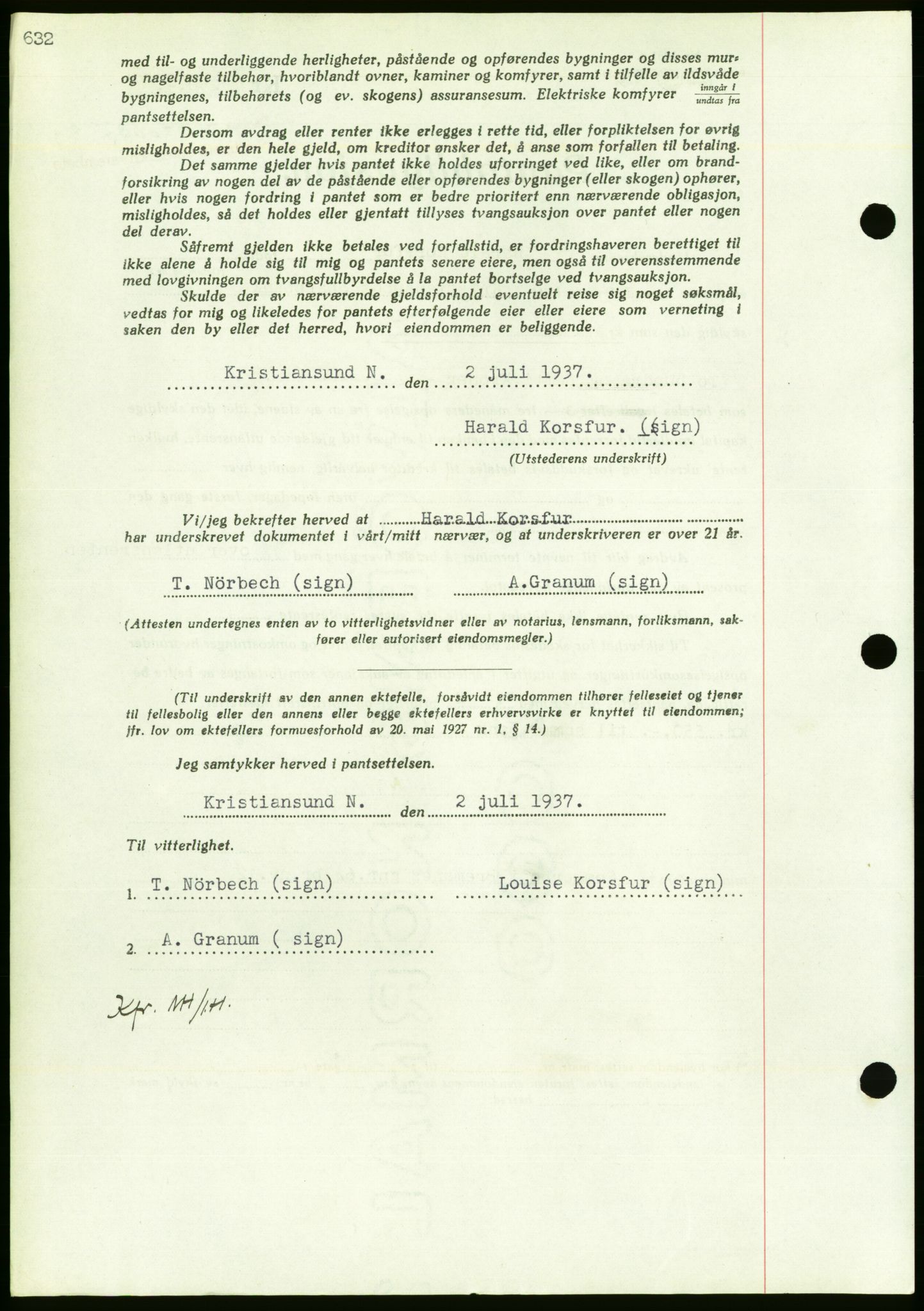 Nordmøre sorenskriveri, AV/SAT-A-4132/1/2/2Ca/L0091: Mortgage book no. B81, 1937-1937, Diary no: : 1746/1937