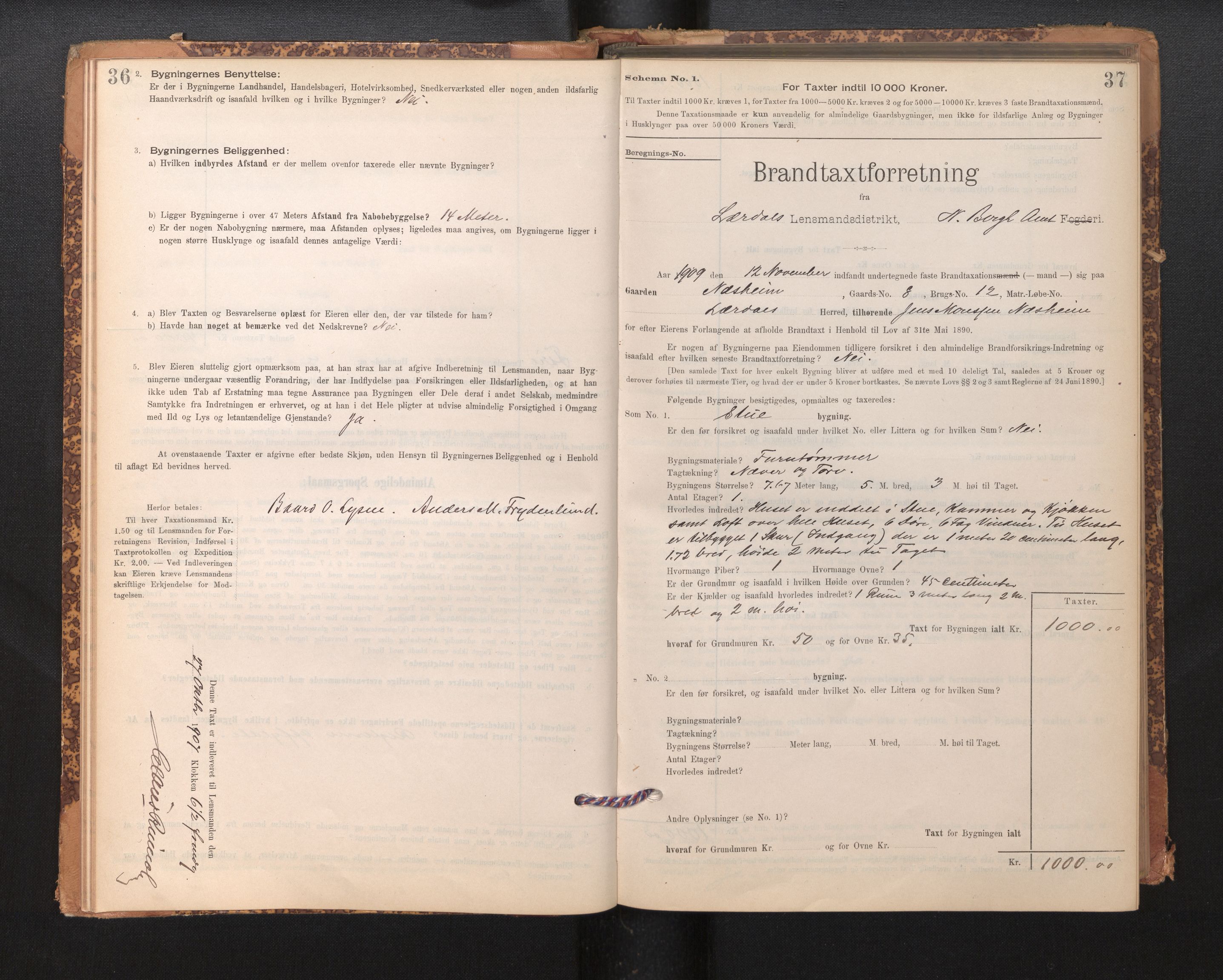 Lensmannen i Lærdal, SAB/A-29401/0012/L0006: Branntakstprotokoll, skjematakst, 1896-1947, p. 36-37