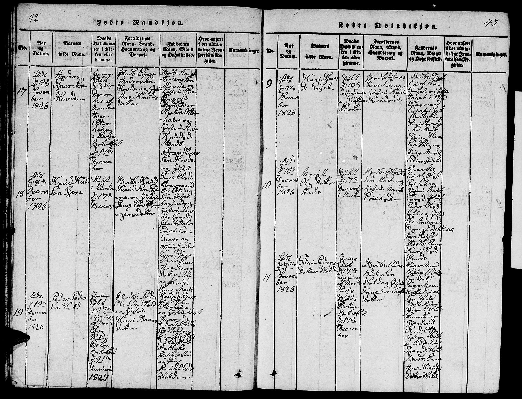 Ministerialprotokoller, klokkerbøker og fødselsregistre - Møre og Romsdal, AV/SAT-A-1454/543/L0563: Parish register (copy) no. 543C01, 1818-1836, p. 42-43