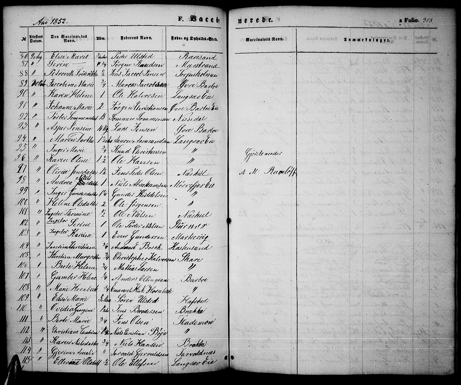 Tromøy sokneprestkontor, AV/SAK-1111-0041/F/Fa/L0005: Parish register (official) no. A 5, 1847-1856, p. 308