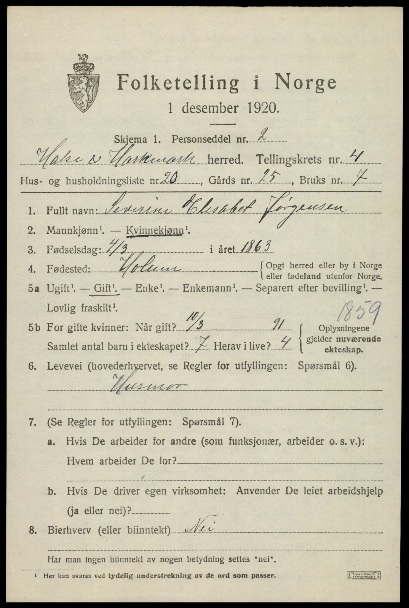 SAK, 1920 census for Halse og Harkmark, 1920, p. 3020