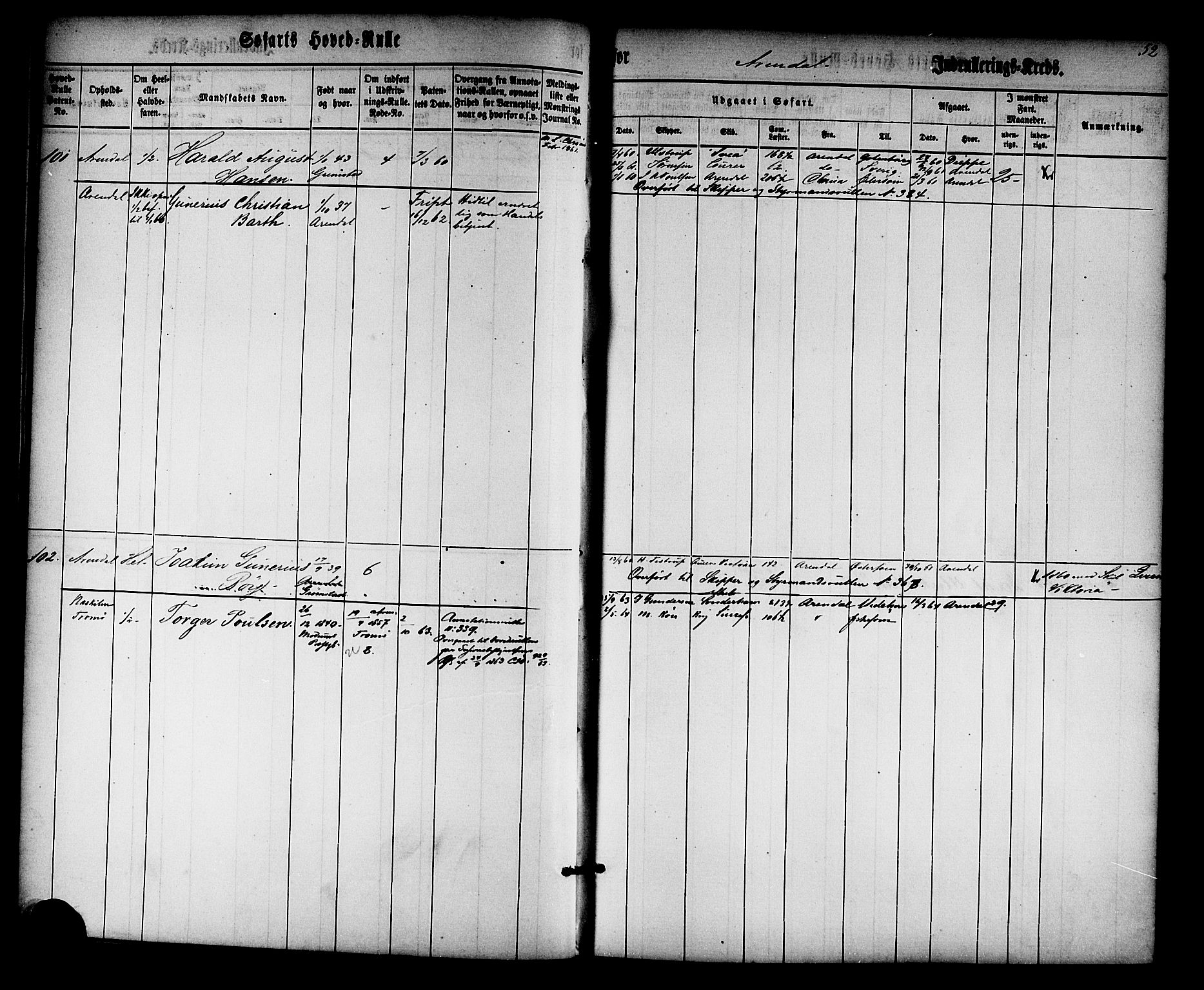 Arendal mønstringskrets, AV/SAK-2031-0012/F/Fb/L0008: Hovedrulle nr 1-766, S-6, 1860-1865, p. 53