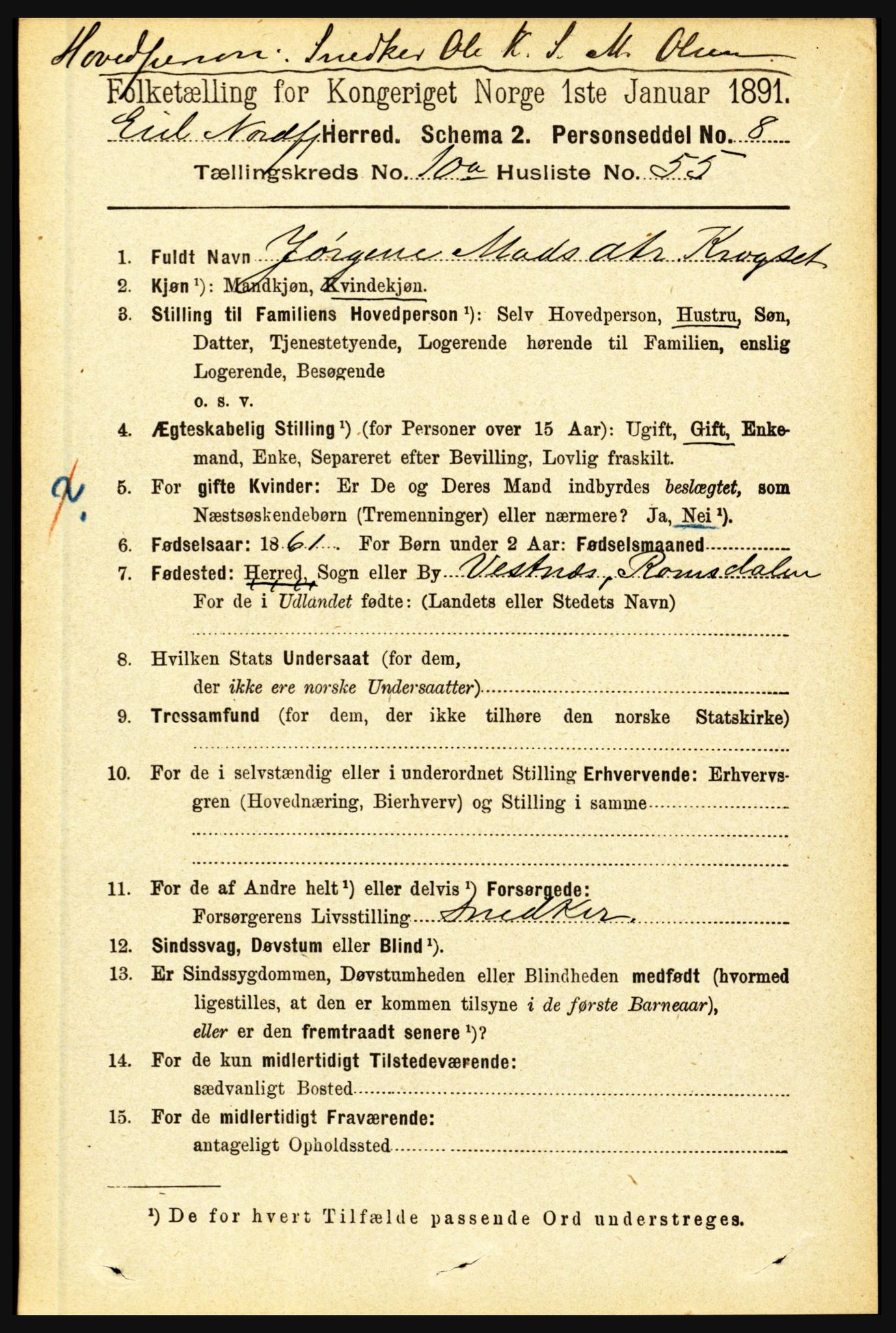 RA, 1891 census for 1443 Eid, 1891, p. 3116
