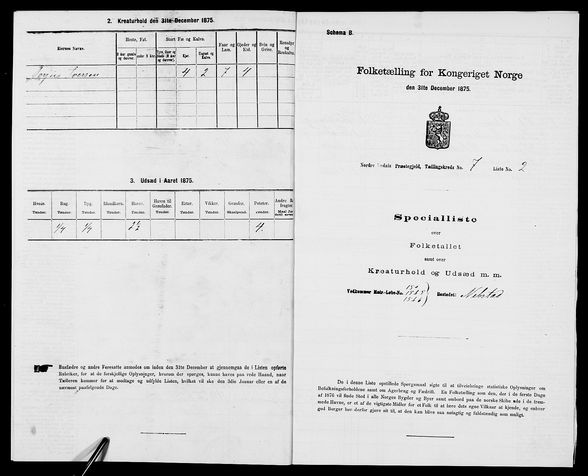 SAK, 1875 census for 1028P Nord-Audnedal, 1875, p. 748