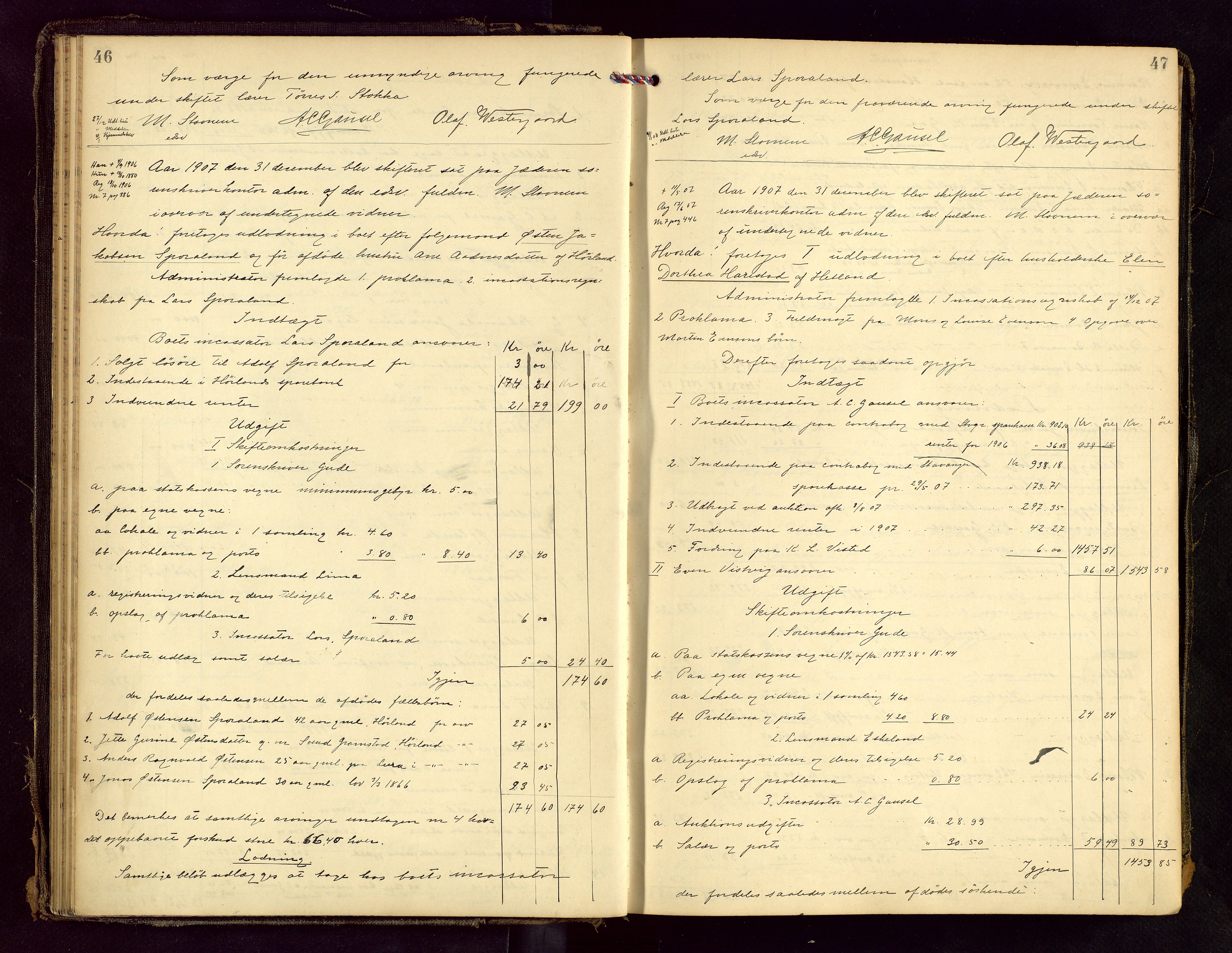 Jæren sorenskriveri, AV/SAST-A-100310/01/5/50/50BB/L0007: SKIFTEUTLODNINGSPROTOKOLL, 1907-1914, p. 46-47