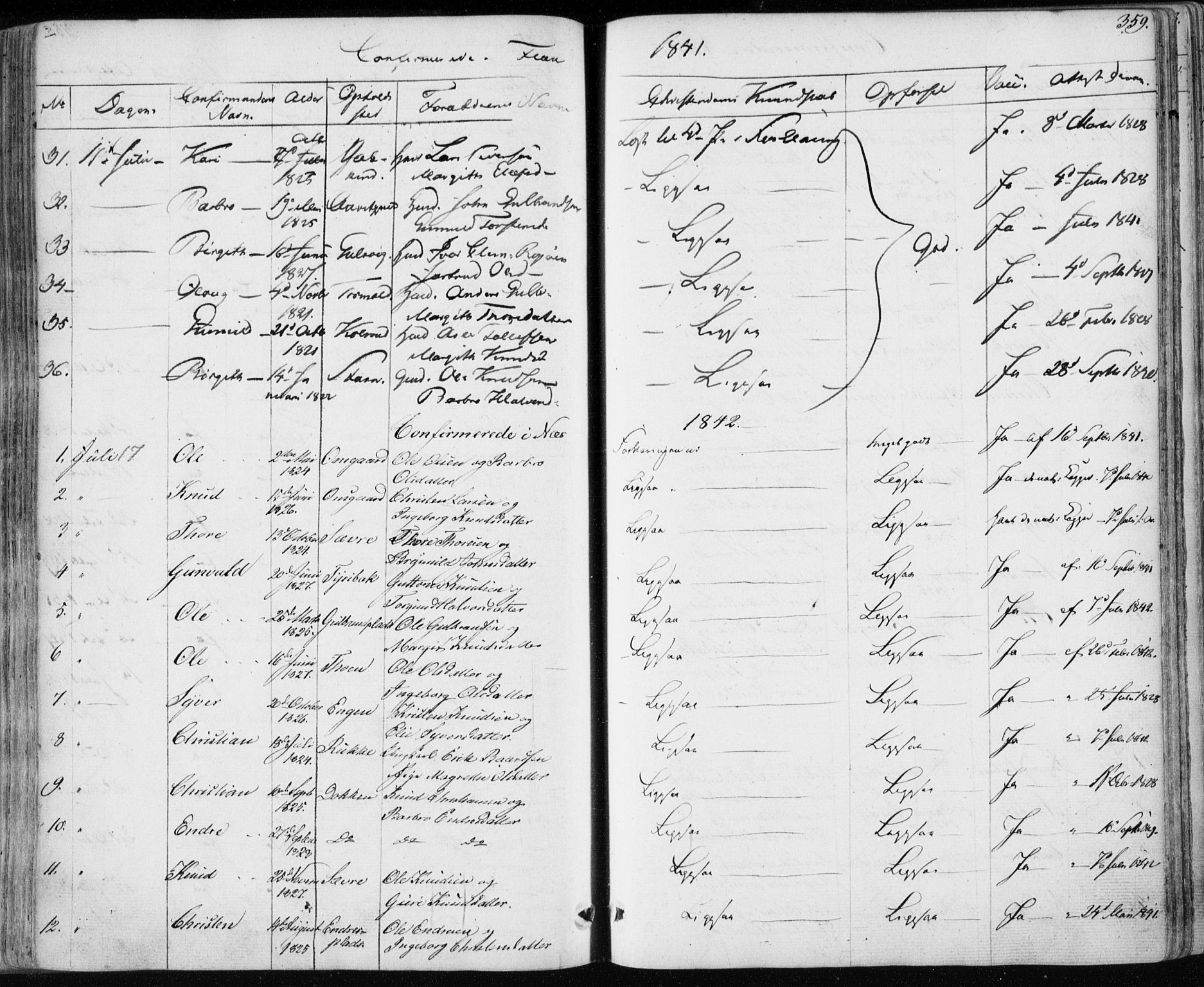 Nes kirkebøker, SAKO/A-236/F/Fa/L0009: Parish register (official) no. 9, 1834-1863, p. 359