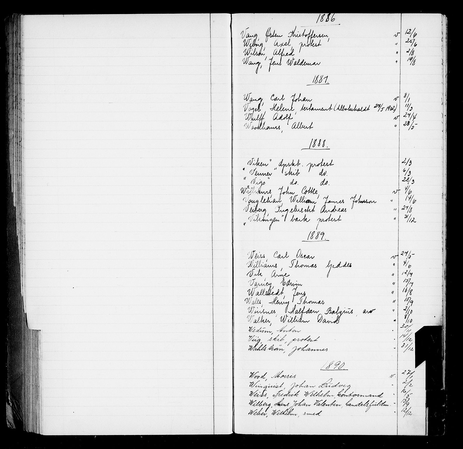 Oslo byfogd avd. I, AV/SAO-A-10220/L/La/L0001: Register - Vigsler og testamenter, 1886-1910, p. 121