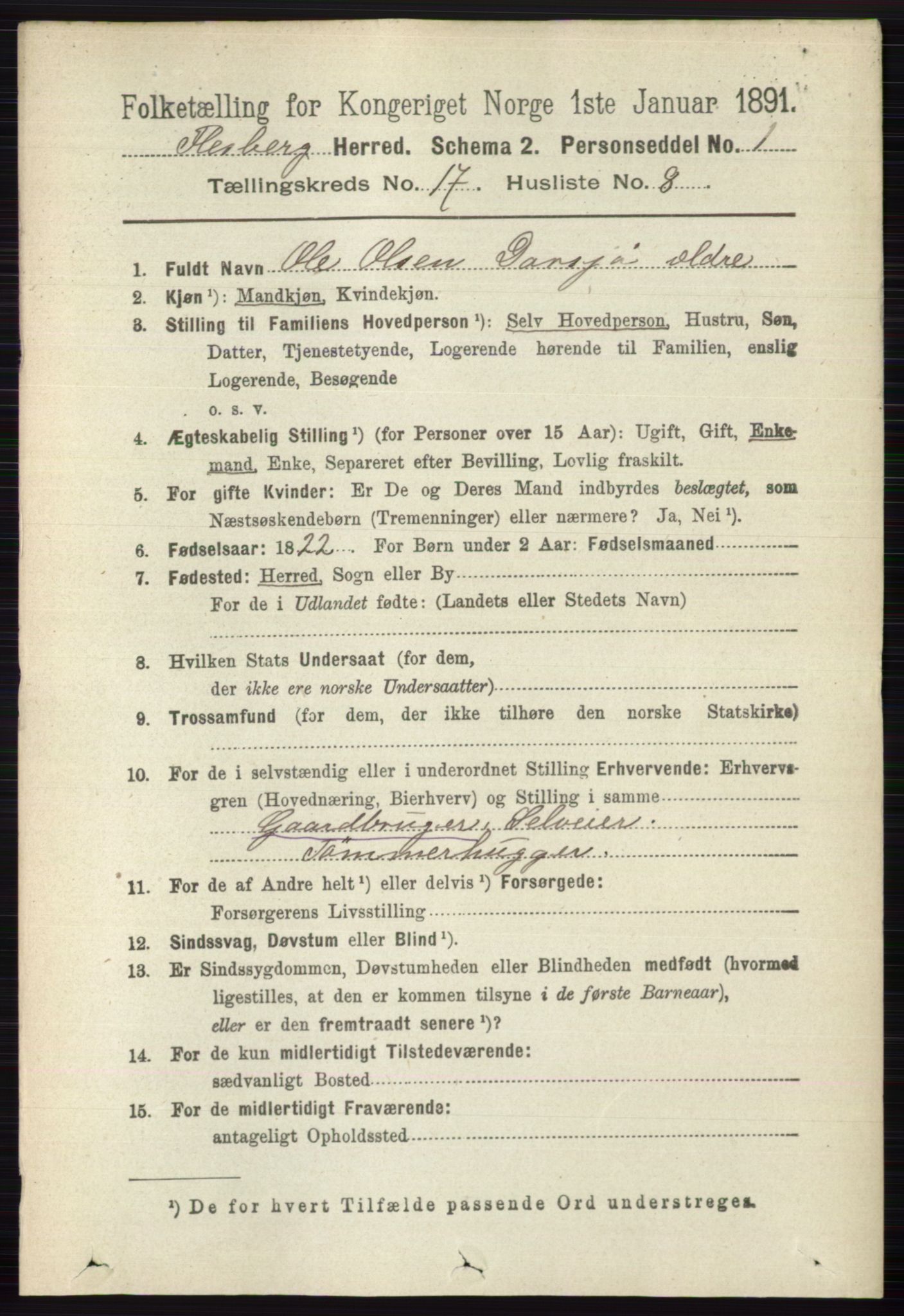 RA, 1891 census for 0631 Flesberg, 1891, p. 3028