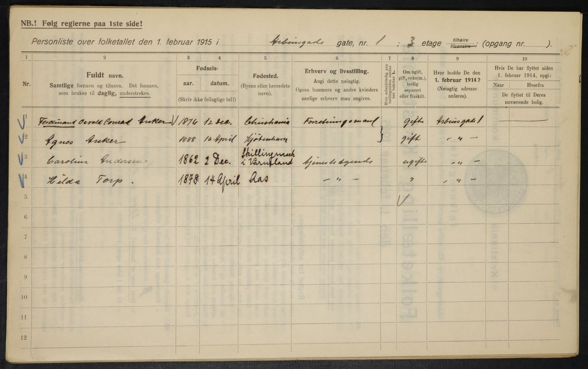 OBA, Municipal Census 1915 for Kristiania, 1915, p. 1466