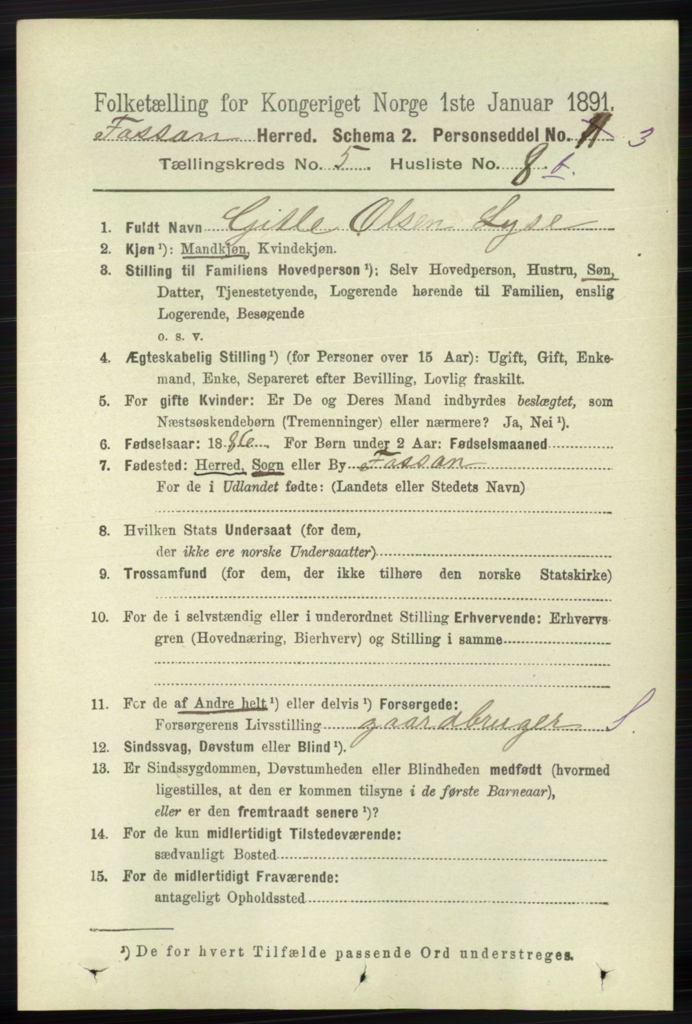 RA, 1891 census for 1129 Forsand, 1891, p. 818