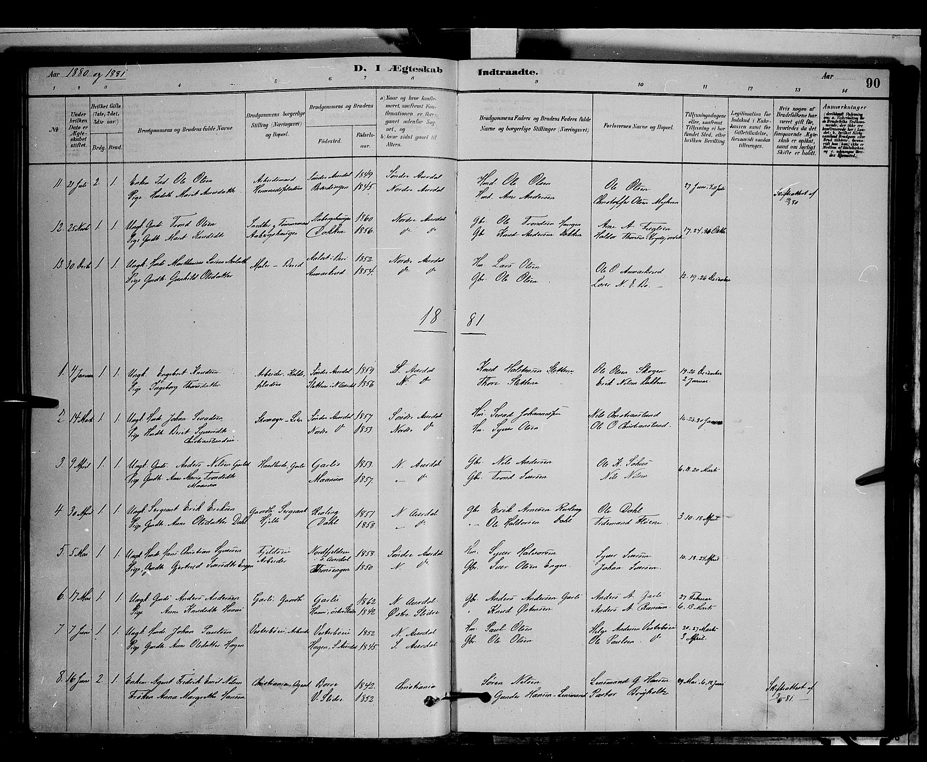 Nord-Aurdal prestekontor, SAH/PREST-132/H/Ha/Hab/L0006: Parish register (copy) no. 6, 1878-1892, p. 90