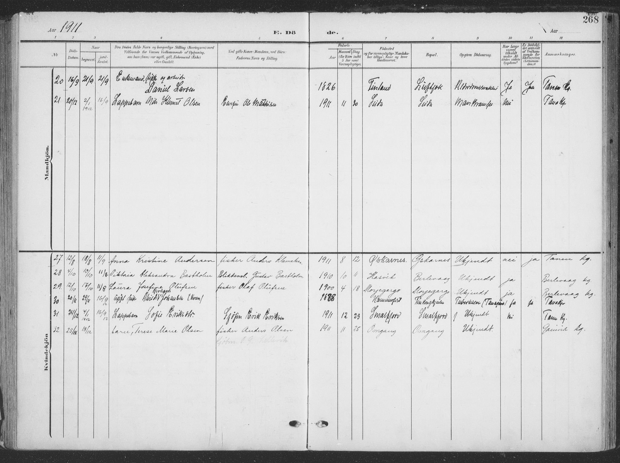 Tana sokneprestkontor, SATØ/S-1334/H/Ha/L0007kirke: Parish register (official) no. 7, 1904-1918, p. 268